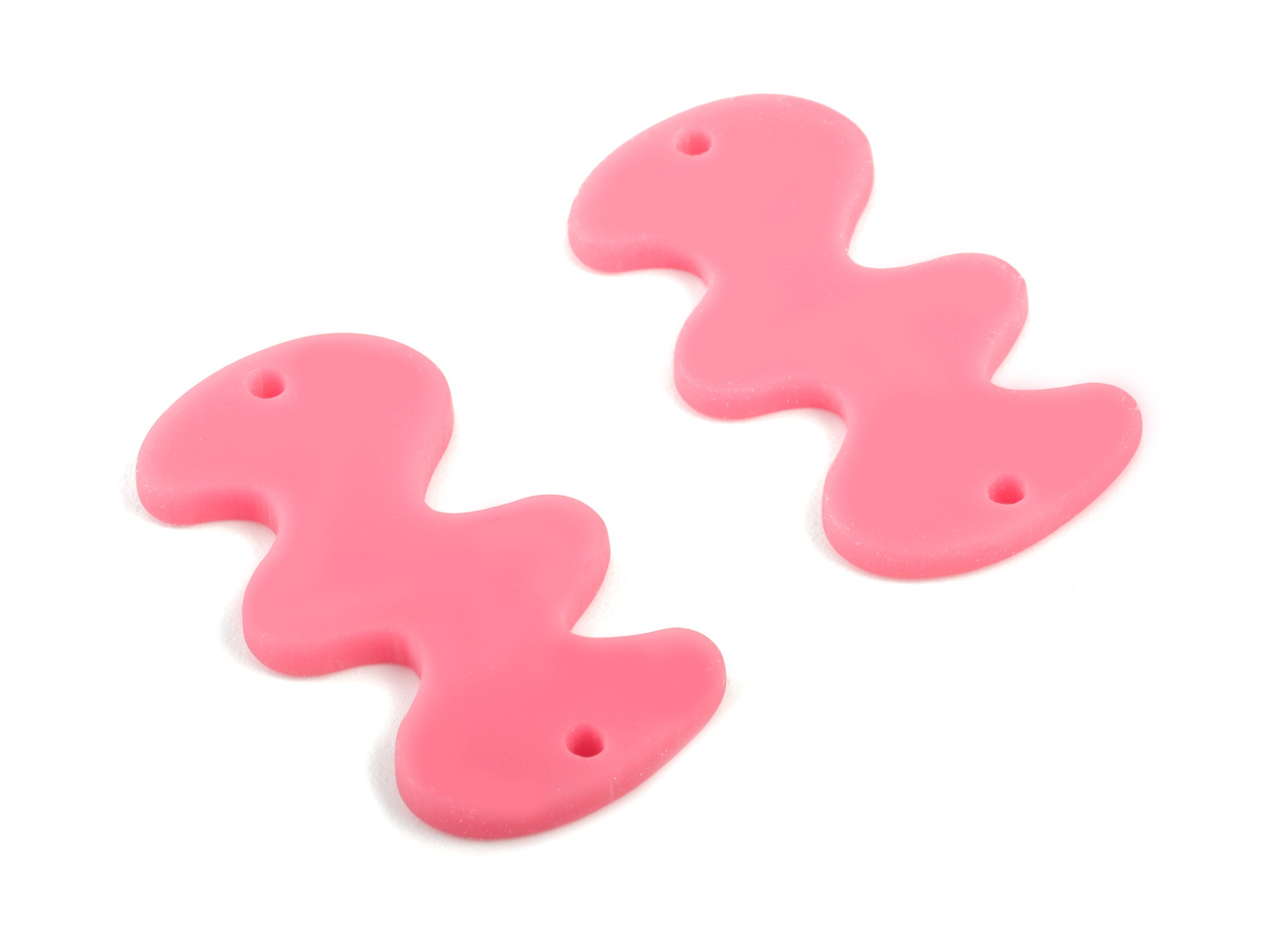 Acrylic Waves Earring Connector - Pink Waves Earring Charms - 2 Holes - Jewelry Supplies - Color Code:A484 - 29.62x16x2.29mm - AC2030-A484 - DOMEDBAZAAR