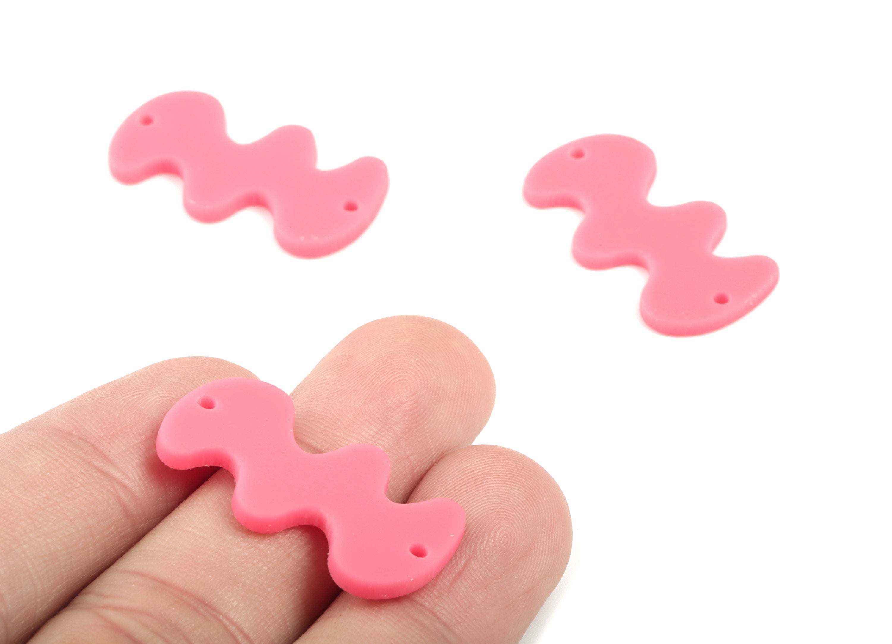 Acrylic Waves Earring Connector - Pink Waves Earring Charms - 2 Holes - Jewelry Supplies - Color Code:A484 - 29.62x16x2.29mm - AC2030-A484 - DOMEDBAZAAR