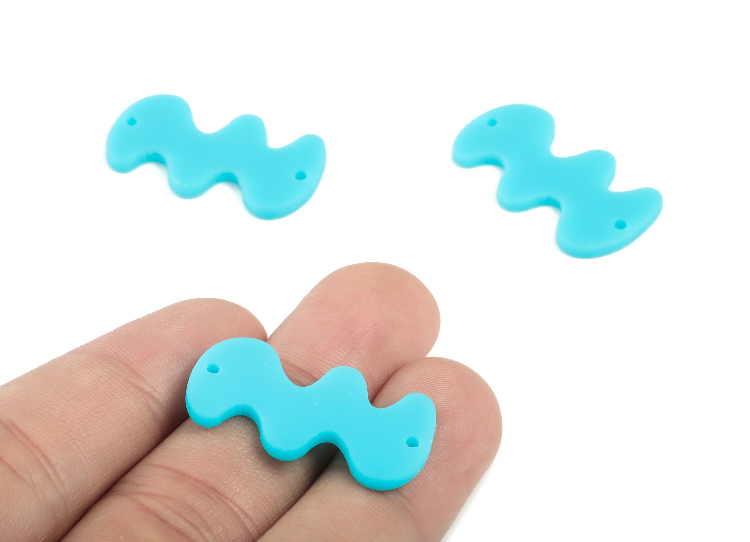 Acrylic Waves Earring Connector - Blue Waves Earring Charms - 2 Holes - Jewelry Supplies - Color Code:A497 - 29.62x16x2.29mm - AC2030-A497 - DOMEDBAZAAR