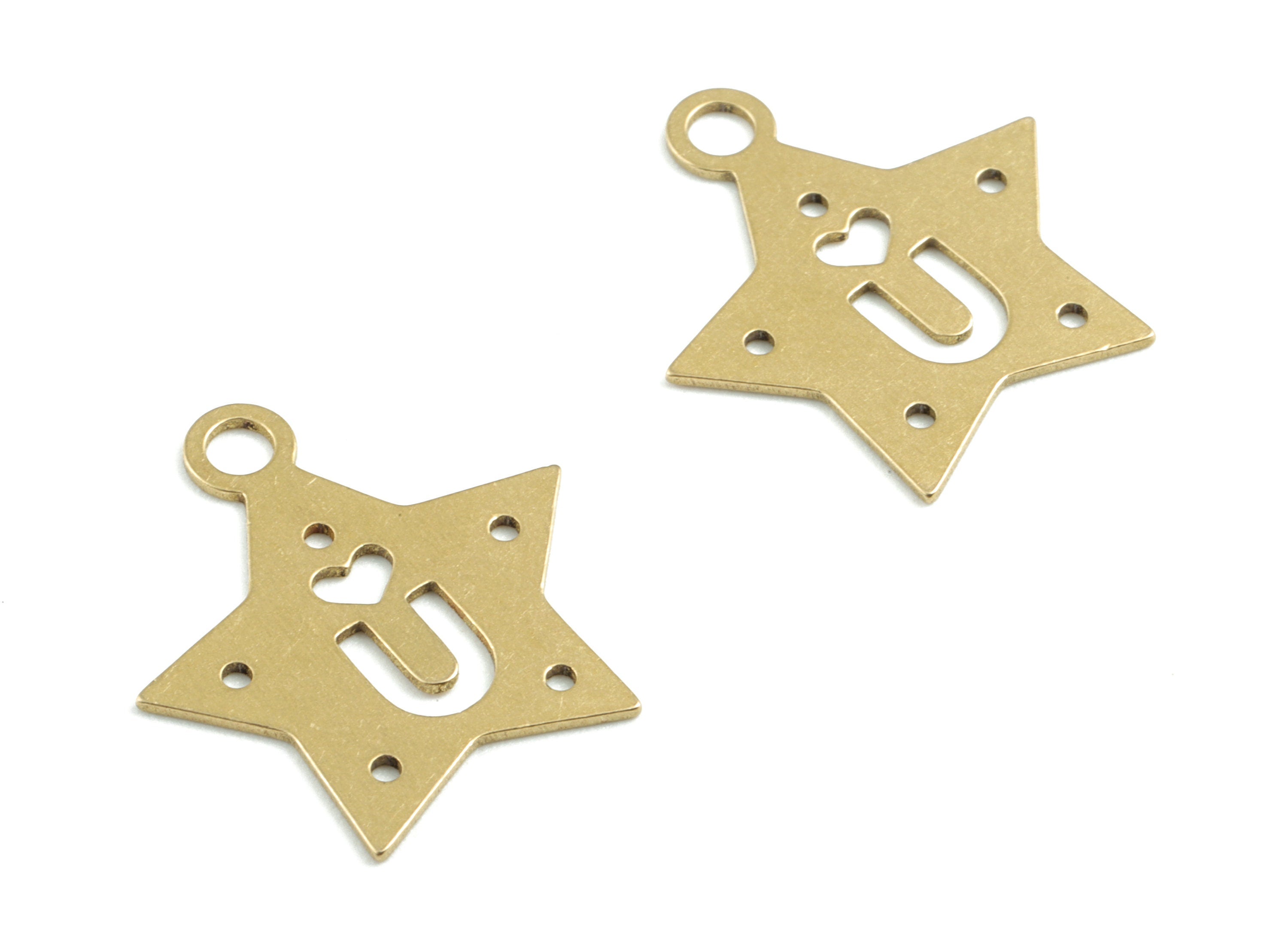 Brass Star Heart Earring Charms - Raw Brass U letter Star Pendant - Earrings Finding - Jewelry Supplies - 20.26x18.52x0.59mm - PPM3195 - DOMEDBAZAAR