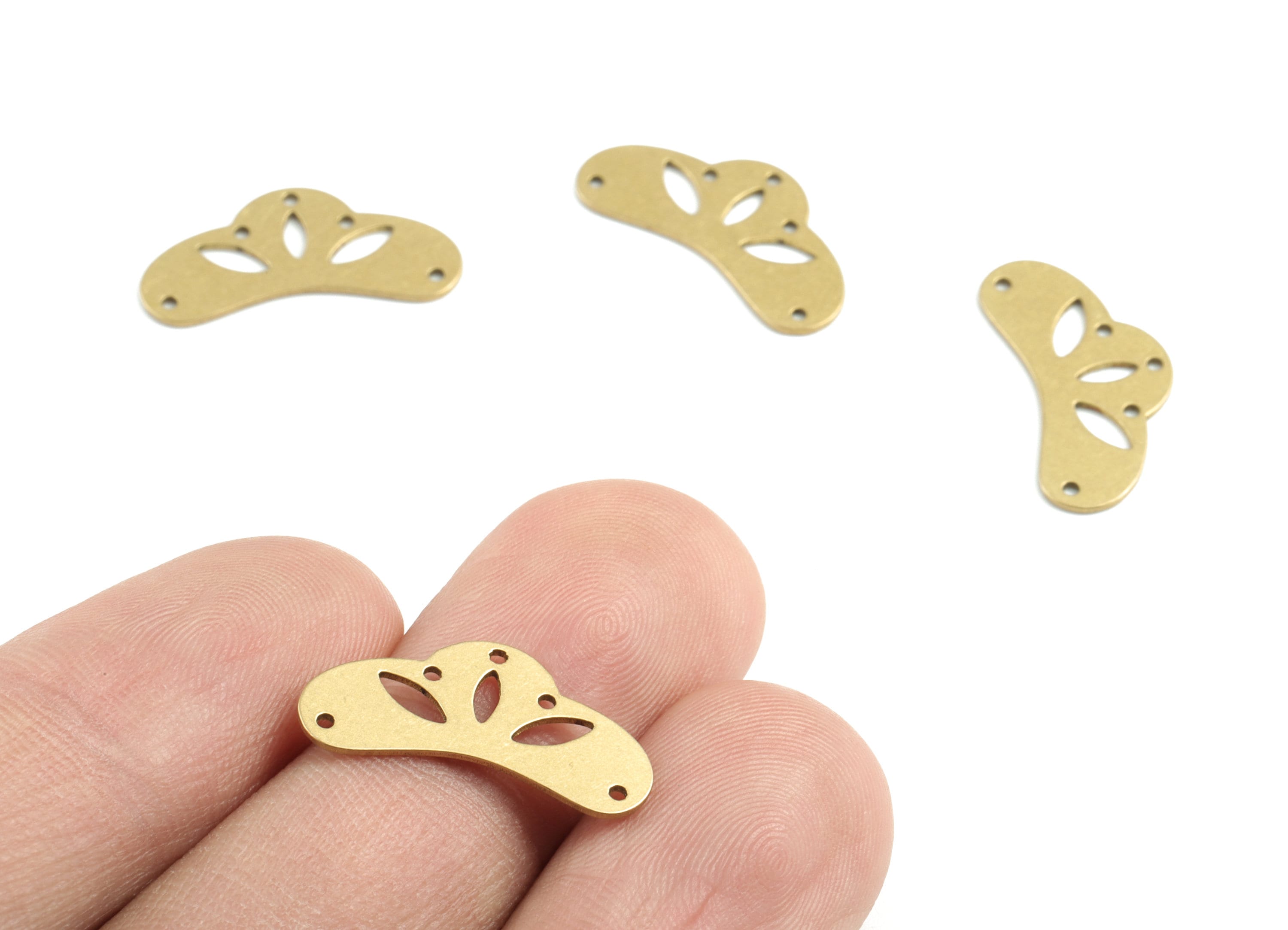 Brass Leafs Earring Connector - Raw Brass Leafs Earring Charms and Pendant - 5 Holes - Jewelry Supplies - 19.98x10x0.59mm - PPM3171 - DOMEDBAZAAR