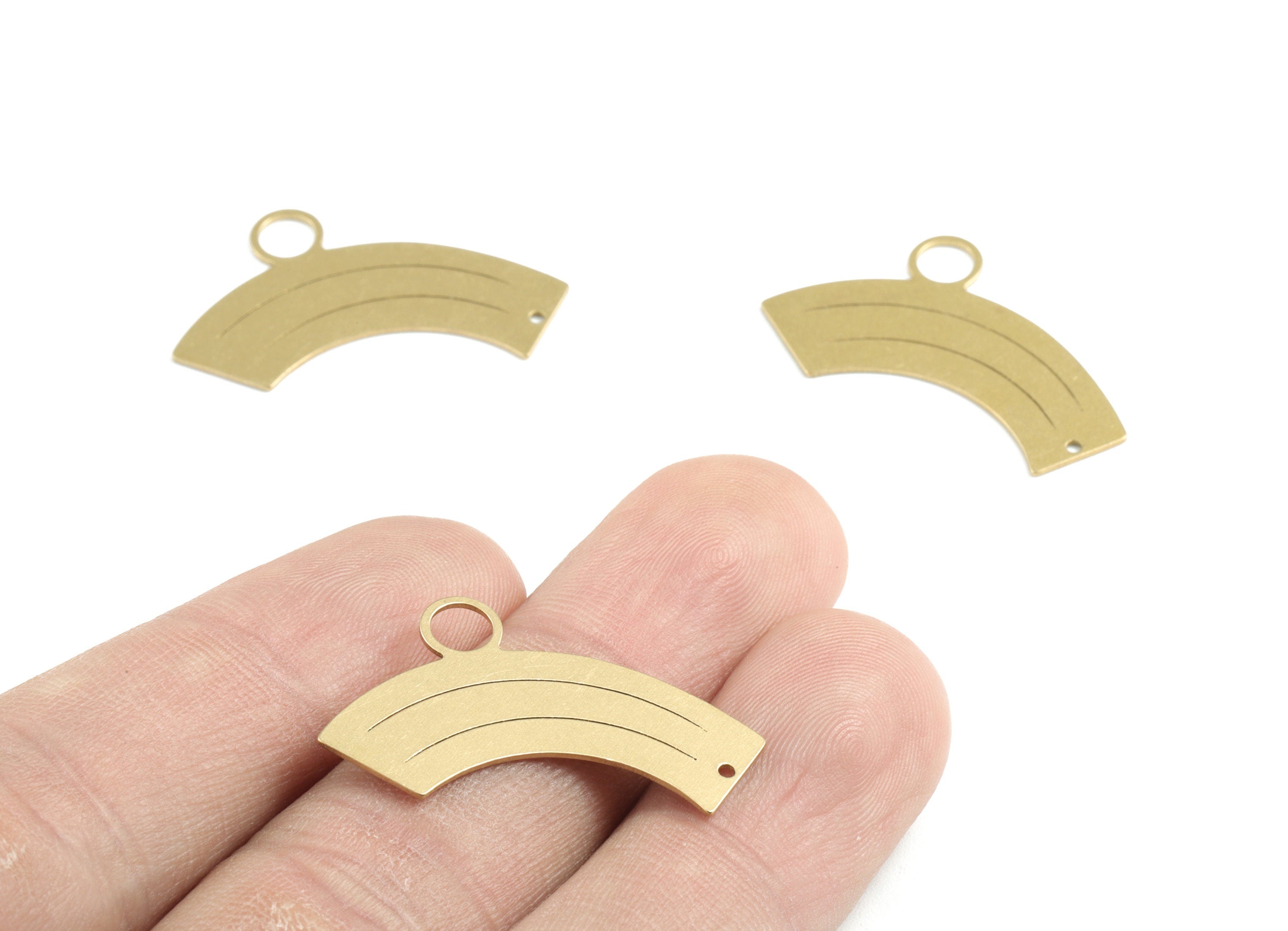 Brass Rainbow Earring Connector With Hole and Loop - Raw Brass Rainbow Earring Charms - Jewelry Supplies - 30.56x17.29x0.6mm - PPM3196 - DOMEDBAZAAR