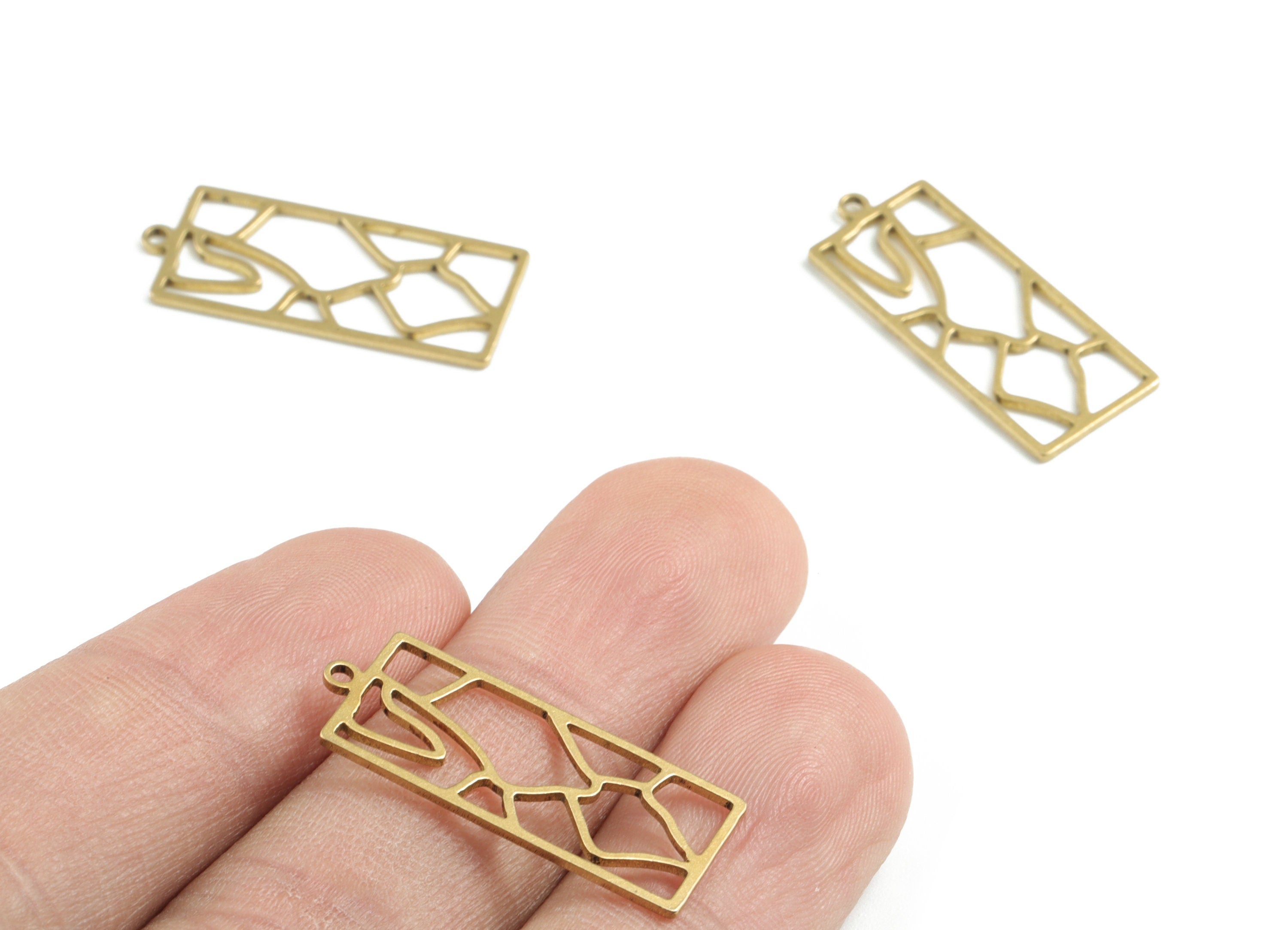 Brass Rectangle Earring Charms - Raw Brass Rectangle Cracked Pendant - Earrings Finding - Jewelry Supplies - 27.19x11.1x0.82mm - PPM3200 - DOMEDBAZAAR