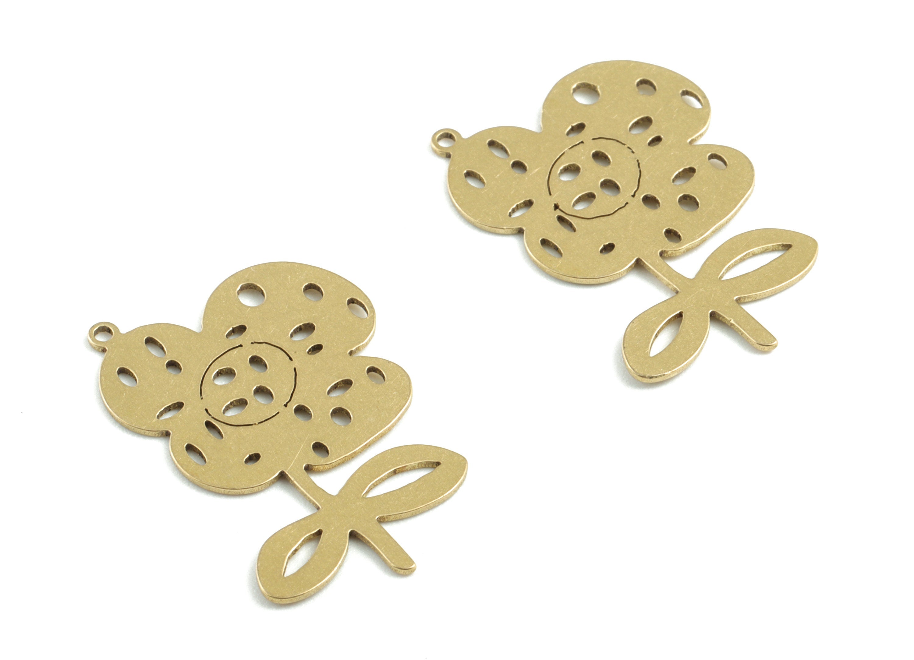 Brass Flower Eye Earring Charms - Raw Brass Flower Pendant - Earrings Finding - Jewelry Supplies - 25.12x16.73x0.59mm - PPM3199 - DOMEDBAZAAR