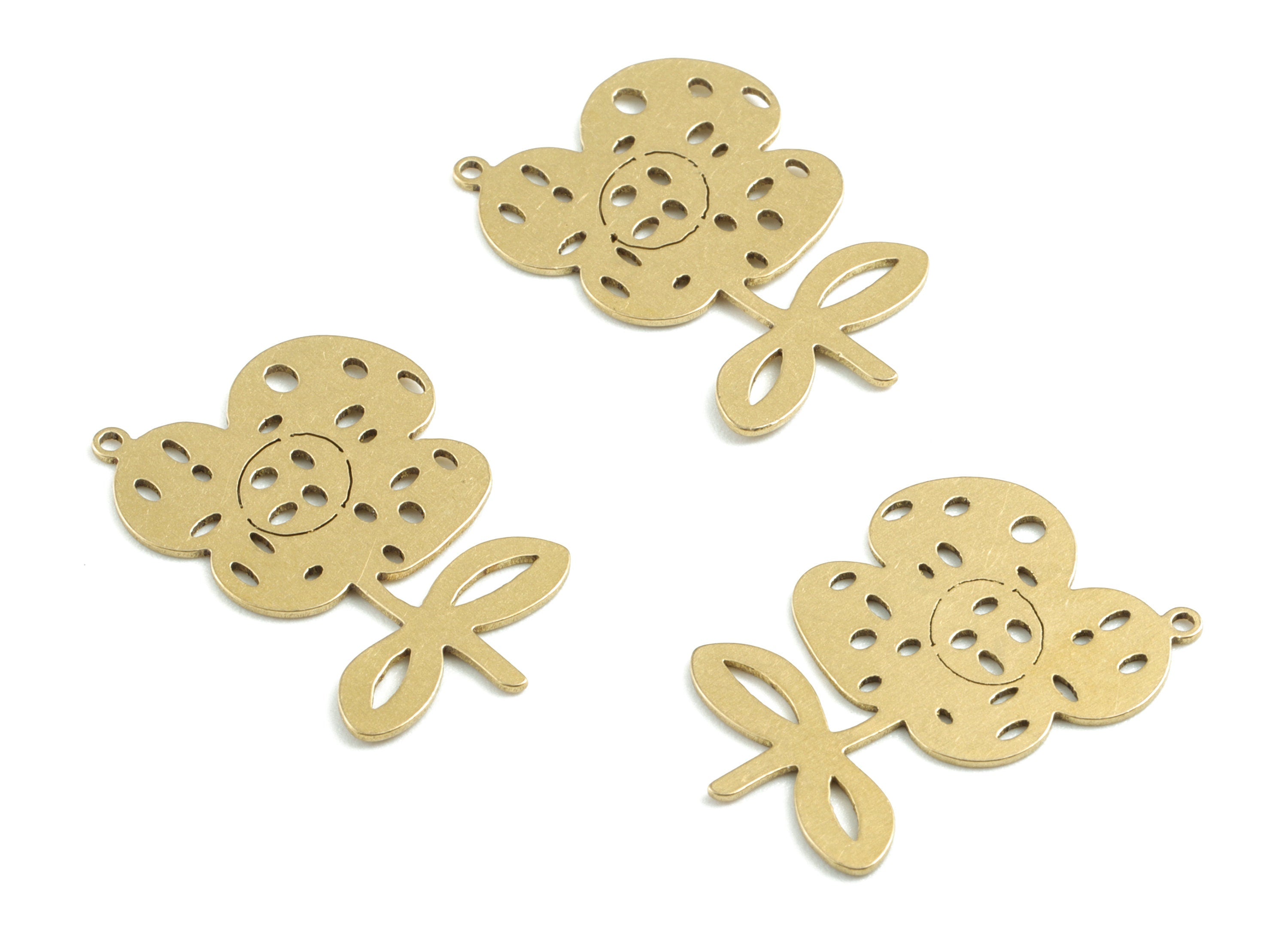 Brass Flower Eye Earring Charms - Raw Brass Flower Pendant - Earrings Finding - Jewelry Supplies - 25.12x16.73x0.59mm - PPM3199 - DOMEDBAZAAR