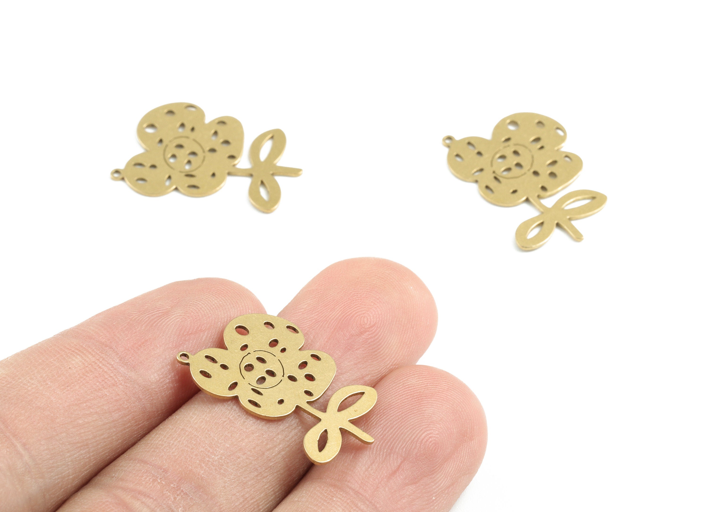 Brass Flower Eye Earring Charms - Raw Brass Flower Pendant - Earrings Finding - Jewelry Supplies - 25.12x16.73x0.59mm - PPM3199 - DOMEDBAZAAR