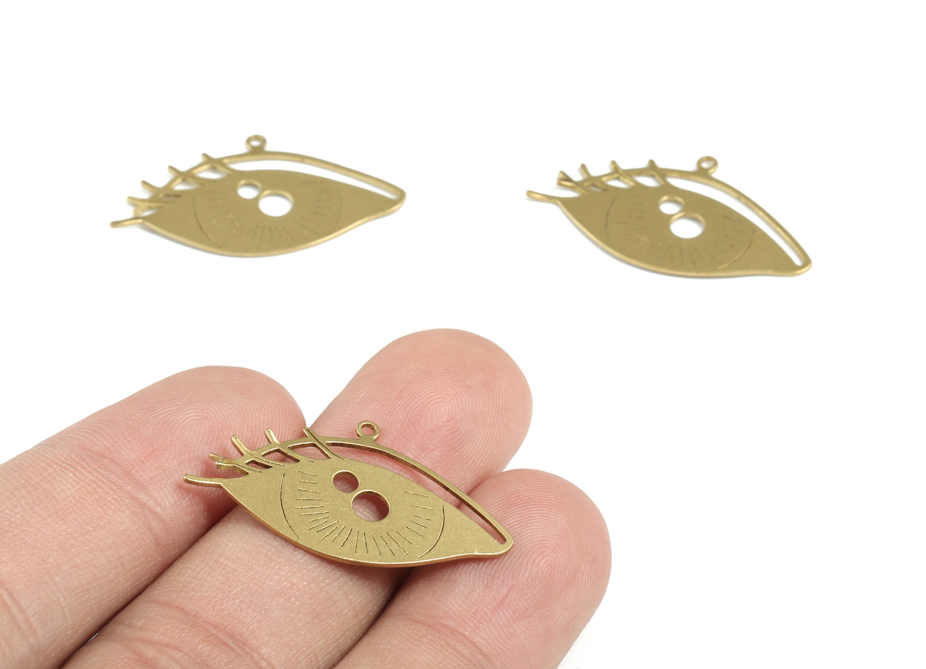 Brass Eyelash Earring Charms - Raw Brass Eyelash Pendant - Earrings Finding - Jewelry Supplies - 30.98x17.34x0.77mm - PPM3237 - DOMEDBAZAAR