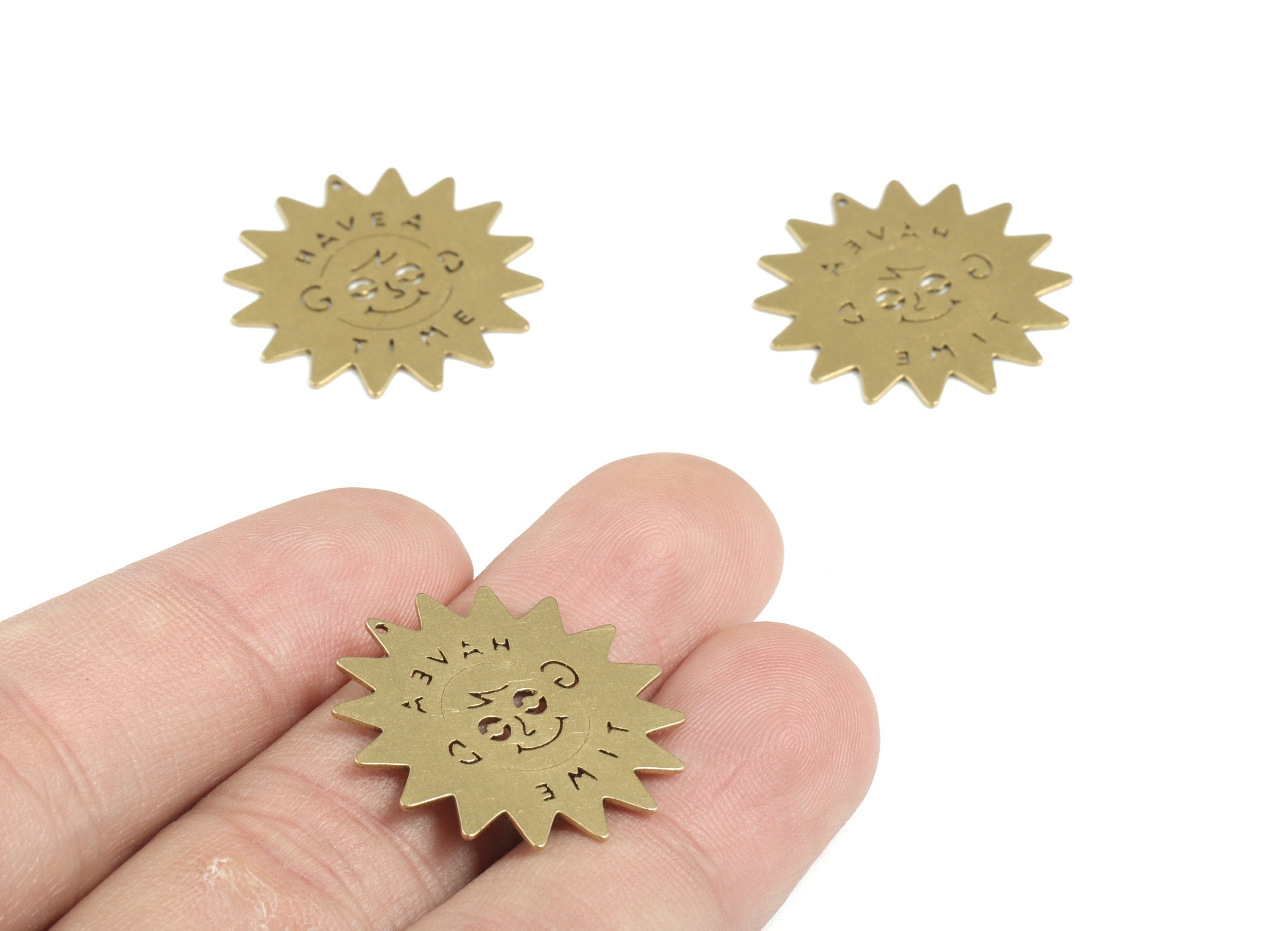 Brass Have A Time Sun Baby Earring Charms - Raw Brass Baby Face Sun Pendant - Jewelry Supplies - 25.16x25.15x0.61mm - PPM3211 - DOMEDBAZAAR