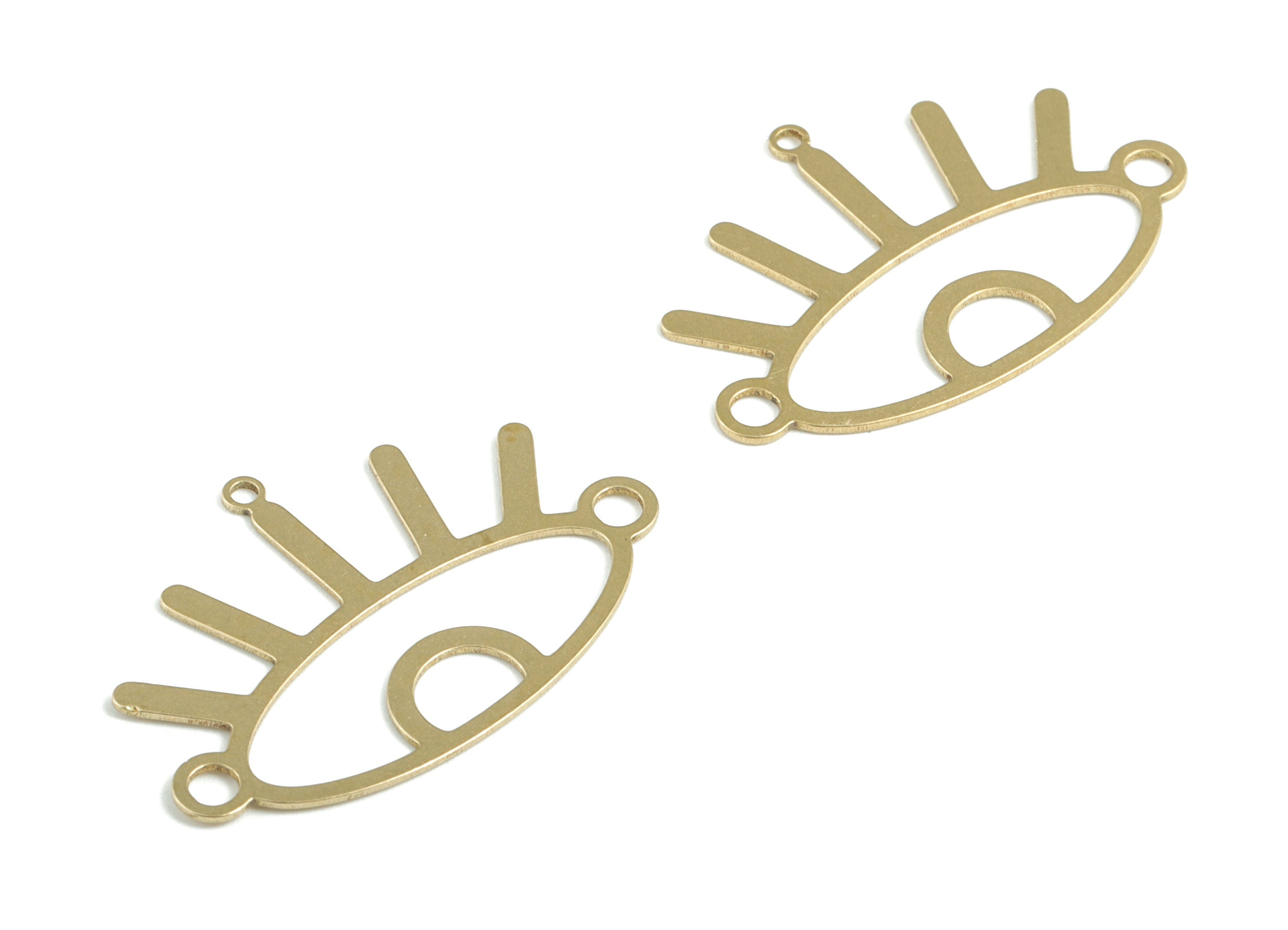 Brass Eye Earring Connector - Raw Brass Eyelash Earring Charms and Pendant - 2 Holes - Jewelry Supplies - 31.62x21.29x0.6mm - PPM3234 - DOMEDBAZAAR