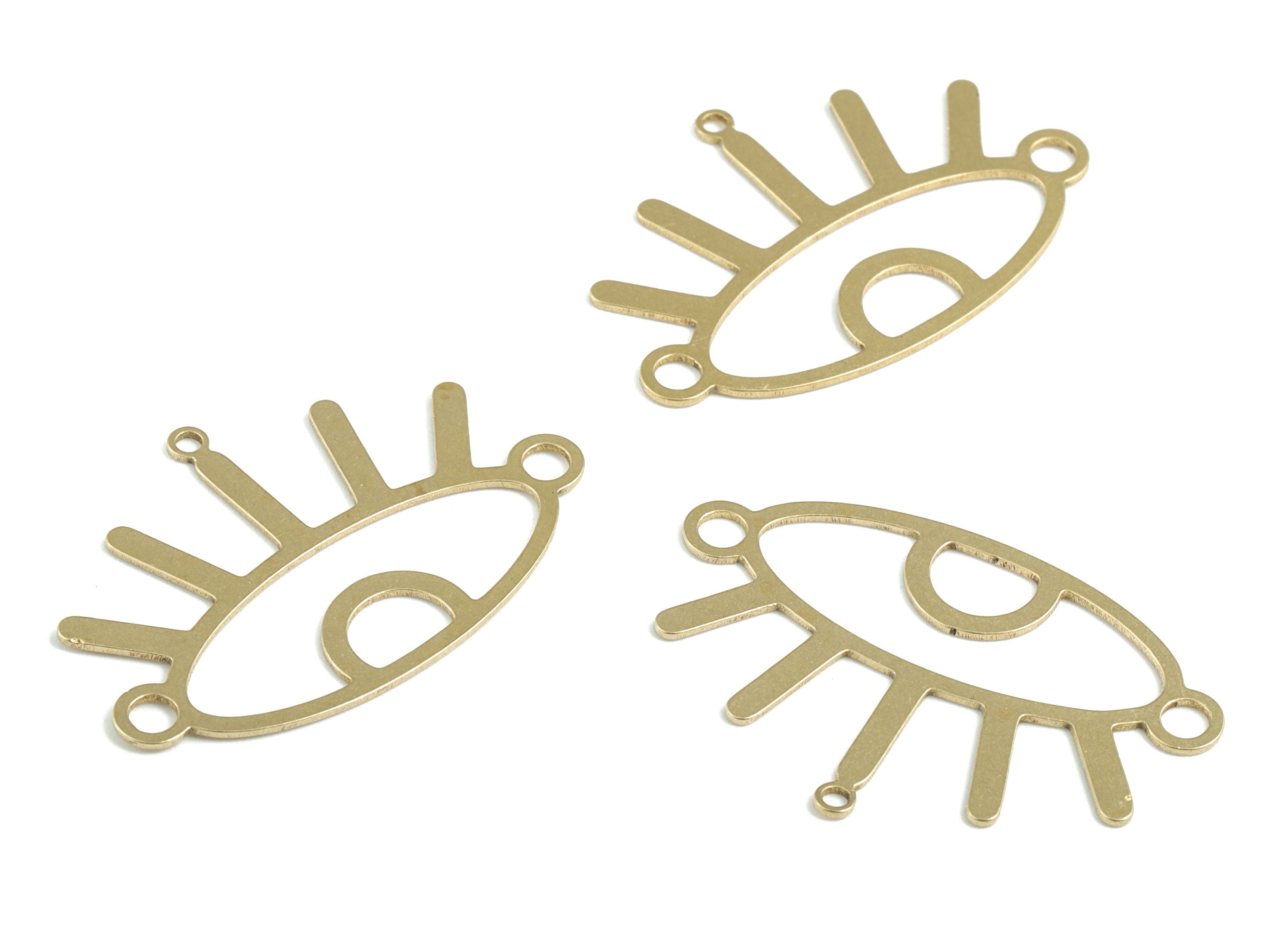 Brass Eye Earring Connector - Raw Brass Eyelash Earring Charms and Pendant - 2 Holes - Jewelry Supplies - 31.62x21.29x0.6mm - PPM3234 - DOMEDBAZAAR