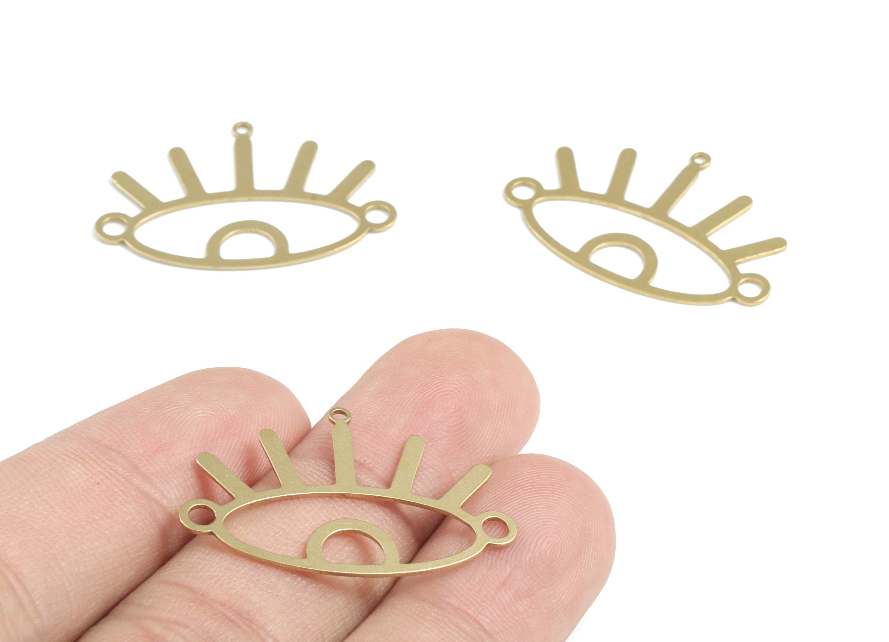 Brass Eye Earring Connector - Raw Brass Eyelash Earring Charms and Pendant - 2 Holes - Jewelry Supplies - 31.62x21.29x0.6mm - PPM3234 - DOMEDBAZAAR