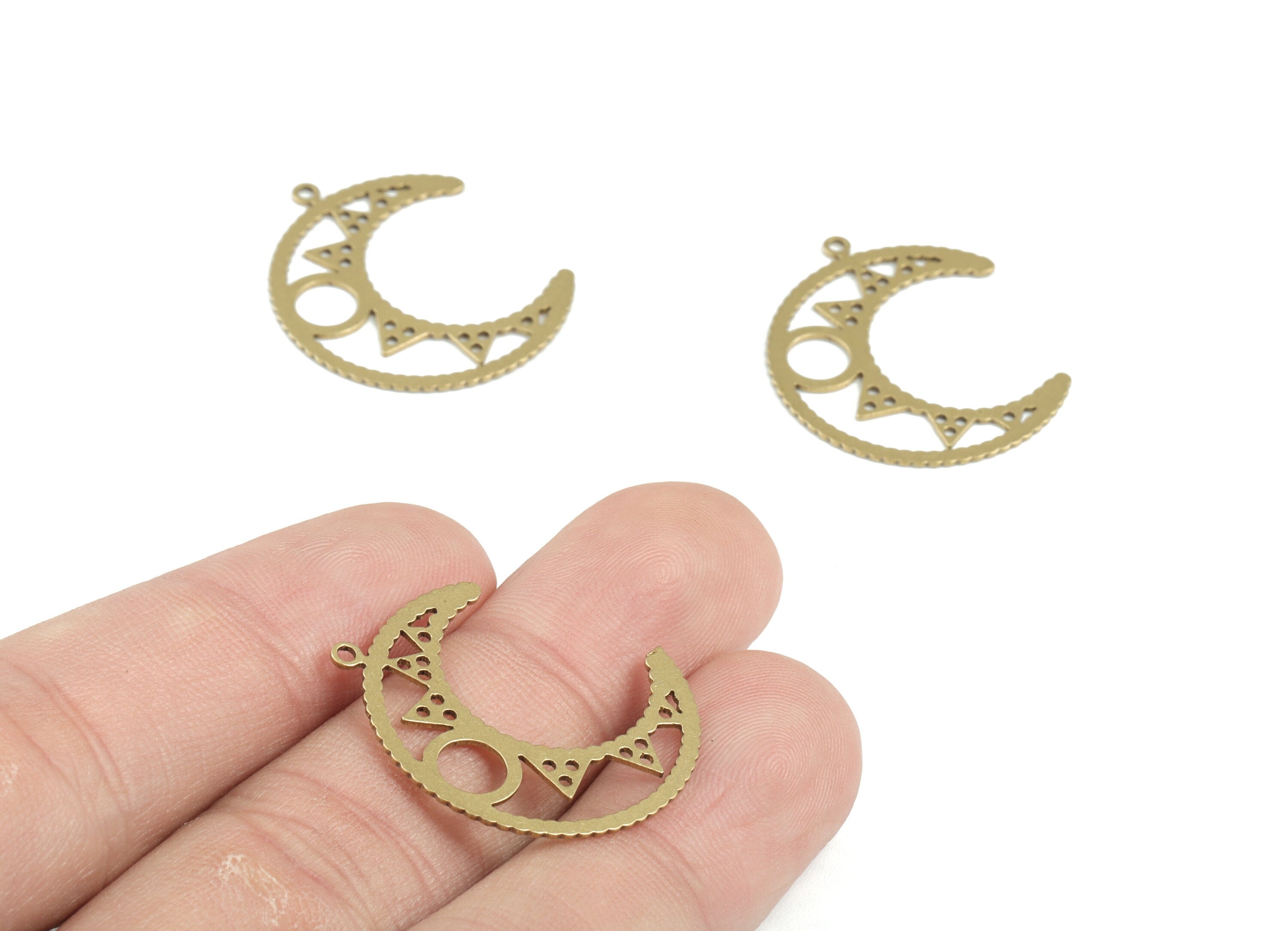 Brass Crescent Earring Charms - Raw Brass Moon Pendant - Earrings Finding - Jewelry Supplies - 27.96x22.81x0.6mm - PPM3223 - DOMEDBAZAAR