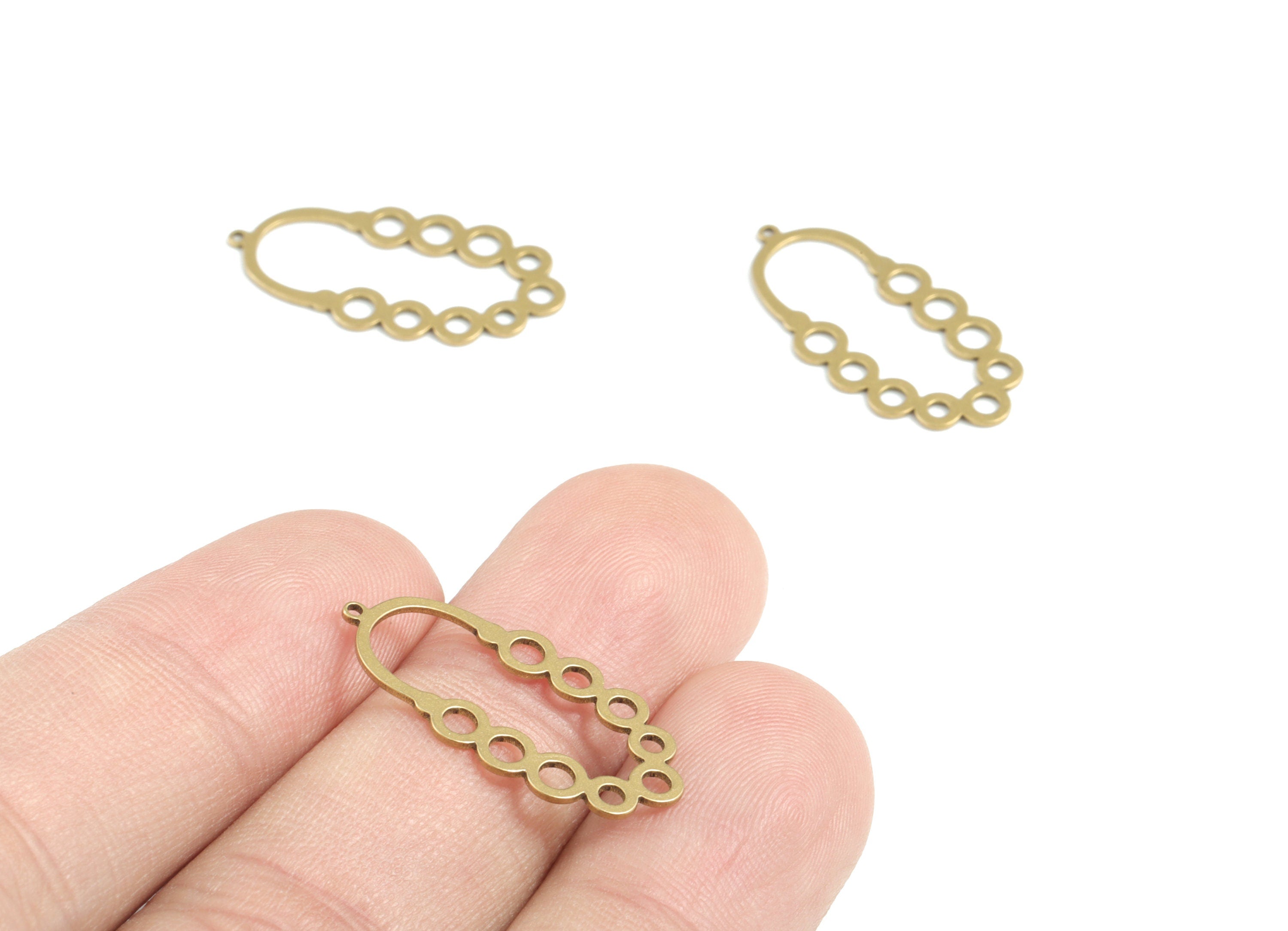 Brass Oval Earring Connector - Raw Brass Oval Earring Charms and Pendant - 10 Holes - Jewelry Supplies - 24.97x12.26x0.6mm - PPM3224 - DOMEDBAZAAR