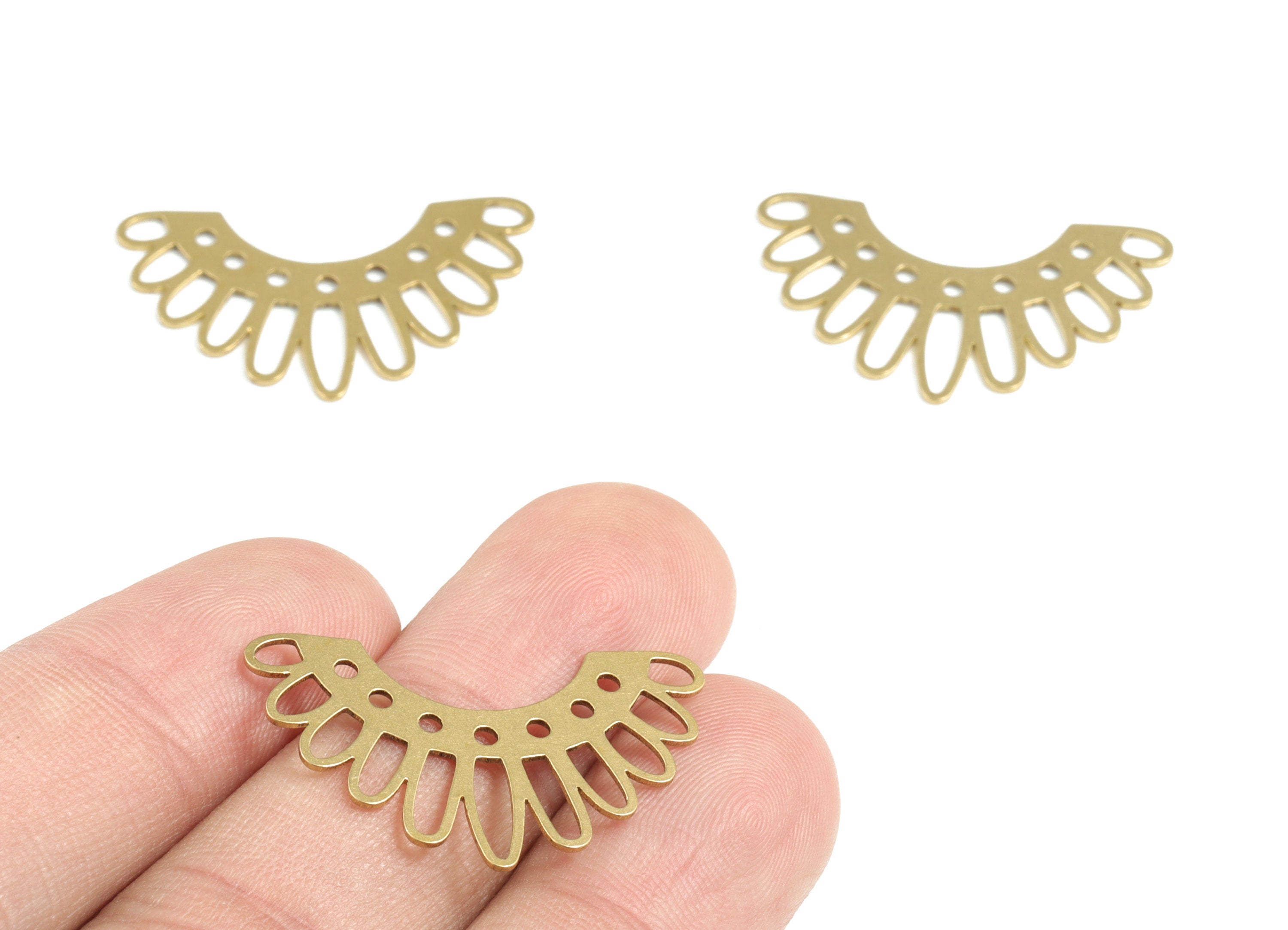 Brass Crown Earring Connector - Raw Brass U Earring Charms and Pendant - 7 Holes - Jewelry Supplies - 29.87x18.65x0.62mm - PPM3239 - DOMEDBAZAAR