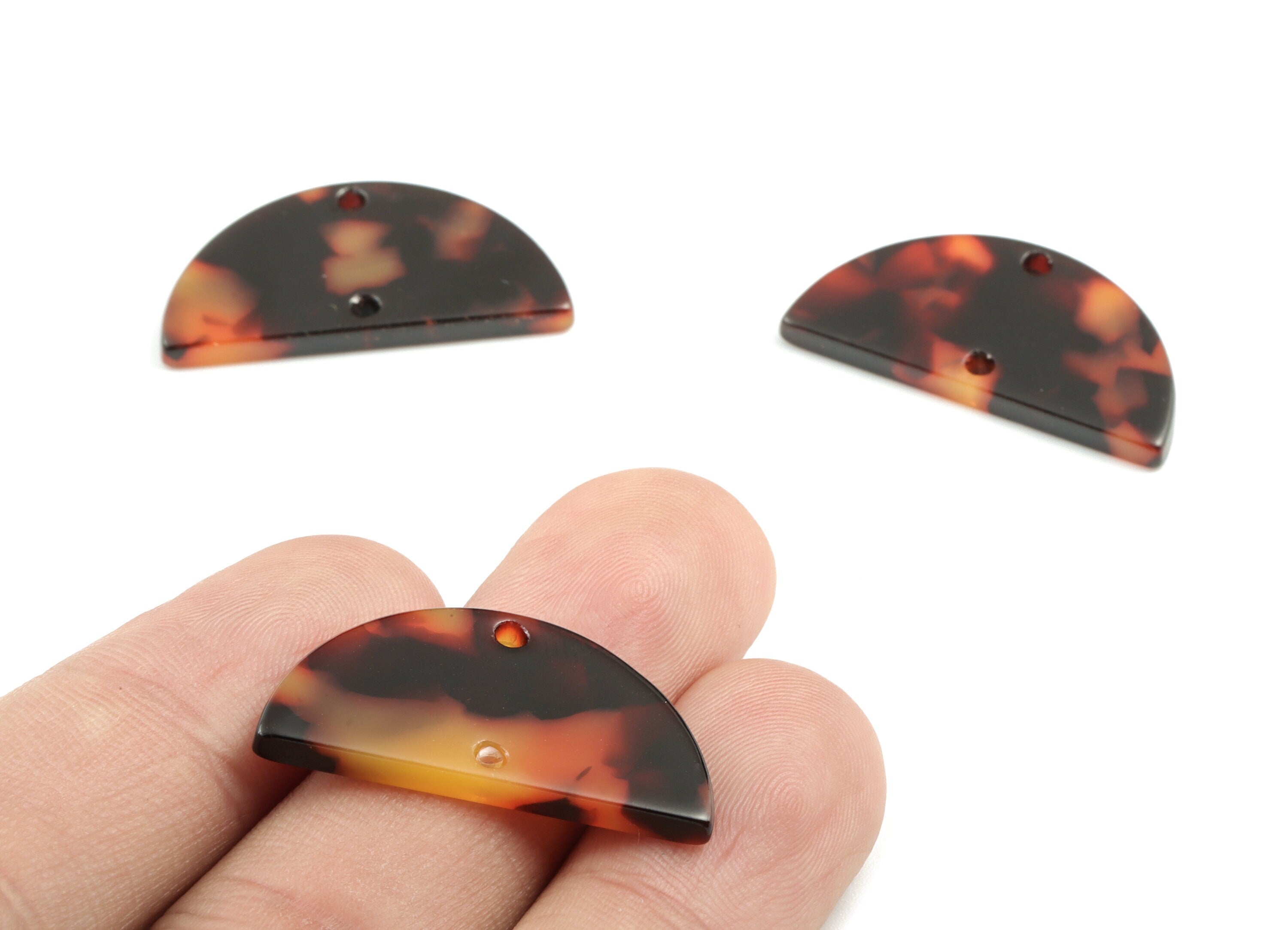 Acetate Semi circle Connector - Half Moon Charms - 2 Holes Tortoise Shell Earring - Color Code: A04 - 29.41x14.92x2.53mm - AC1061-A04 - DOMEDBAZAAR