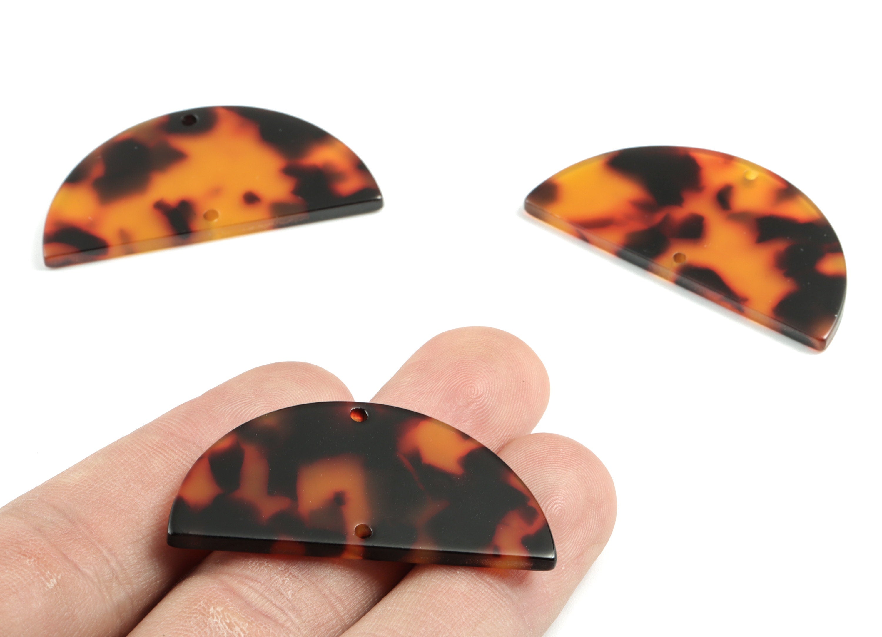 Acetate Semi circle Connectors - Tortoise Shell - Half Moon Earrings - 2 Holes - Color Code:A02 - 43.04x21.46x2.49mm - AC1800-A04 - DOMEDBAZAAR