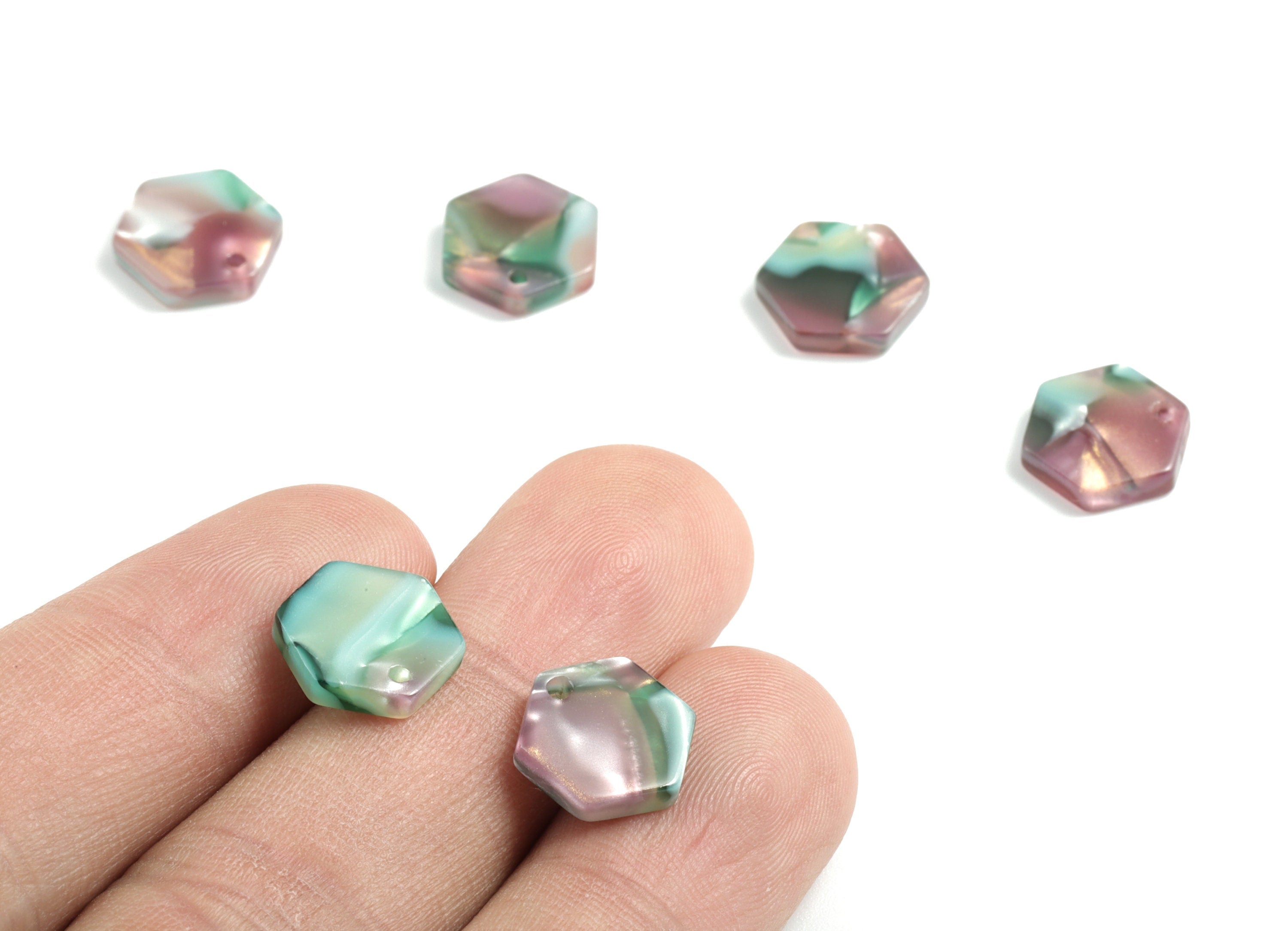 Acetate Hexagon Earring Charms - Mini Hexagon Pendant - Jewelry Supplies - Color Code:A489 - 12.12x10.84x2.56mm - AC1121-A489 - DOMEDBAZAAR