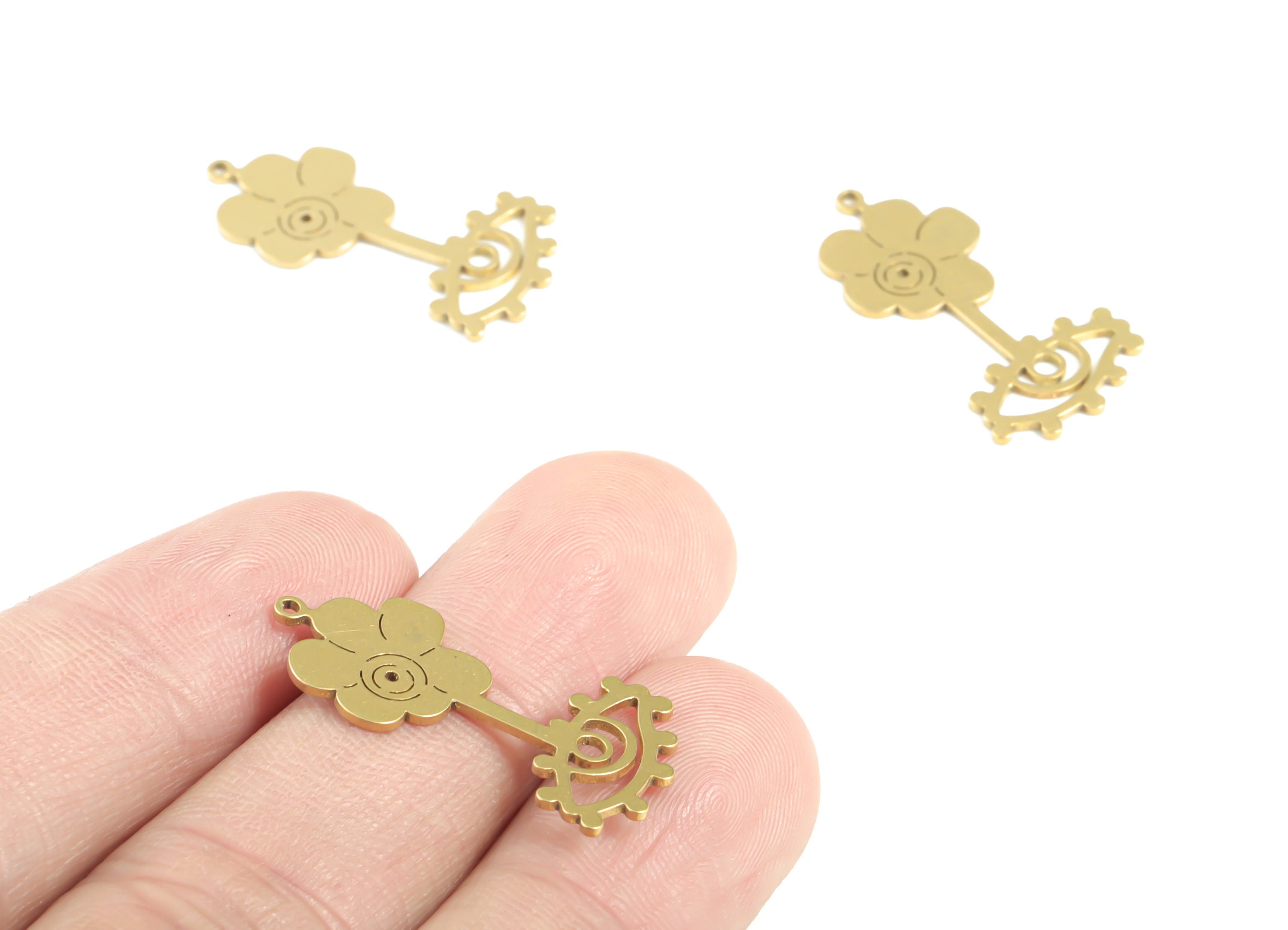 Brass Eye Flower Earring Charms - Raw Brass Eyelash Flower Pendant - Earrings Finding - Jewelry Supplies - 28.28x14.7x0.86mm - PPM3338 - DOMEDBAZAAR