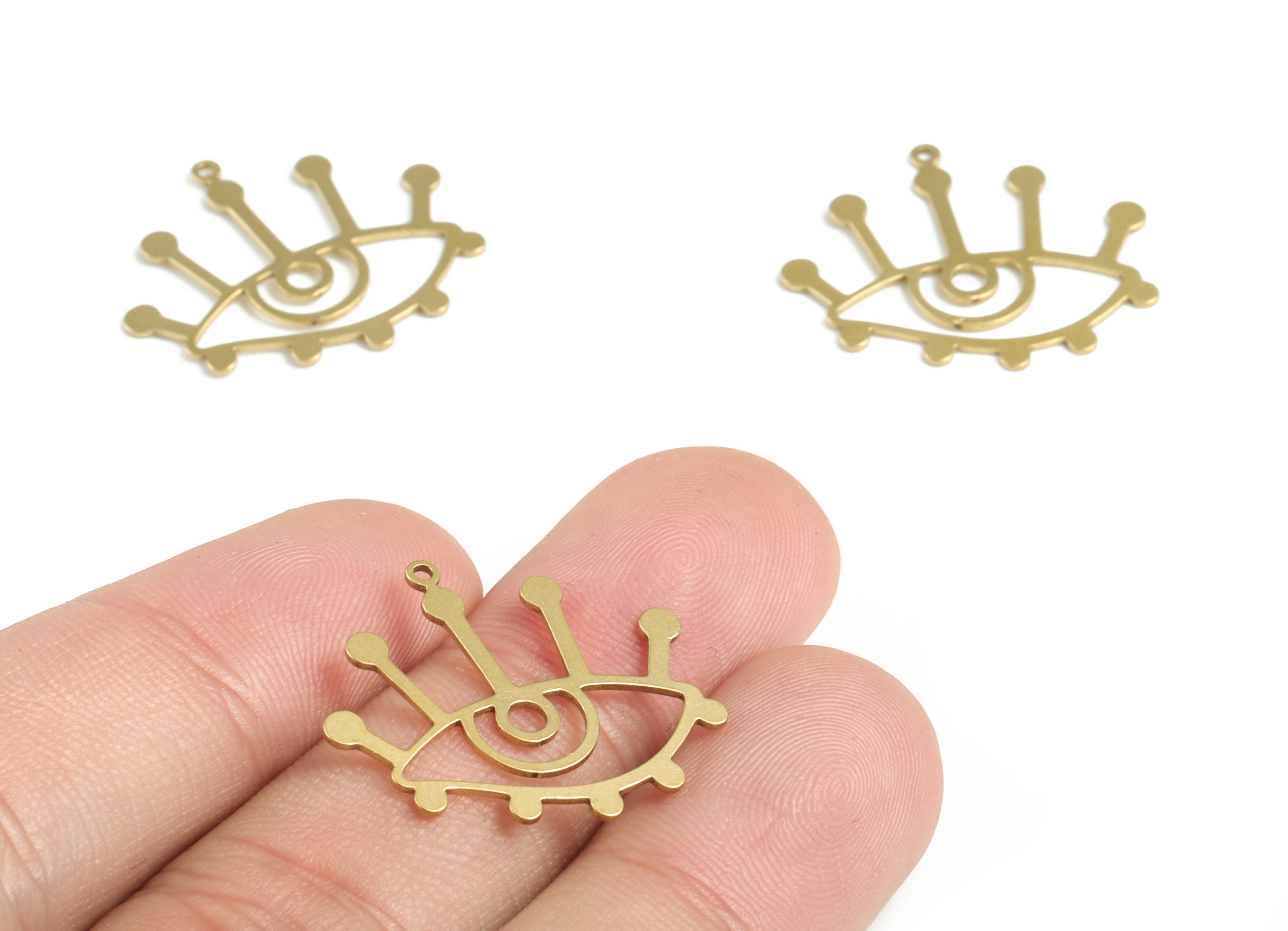 Brass Eye Earring Charms - Raw Brass Eyelash Pendant - Earring Findings - Jewelry Supplies - 24.88x22.23x0.63mm - PPM3261 - DOMEDBAZAAR