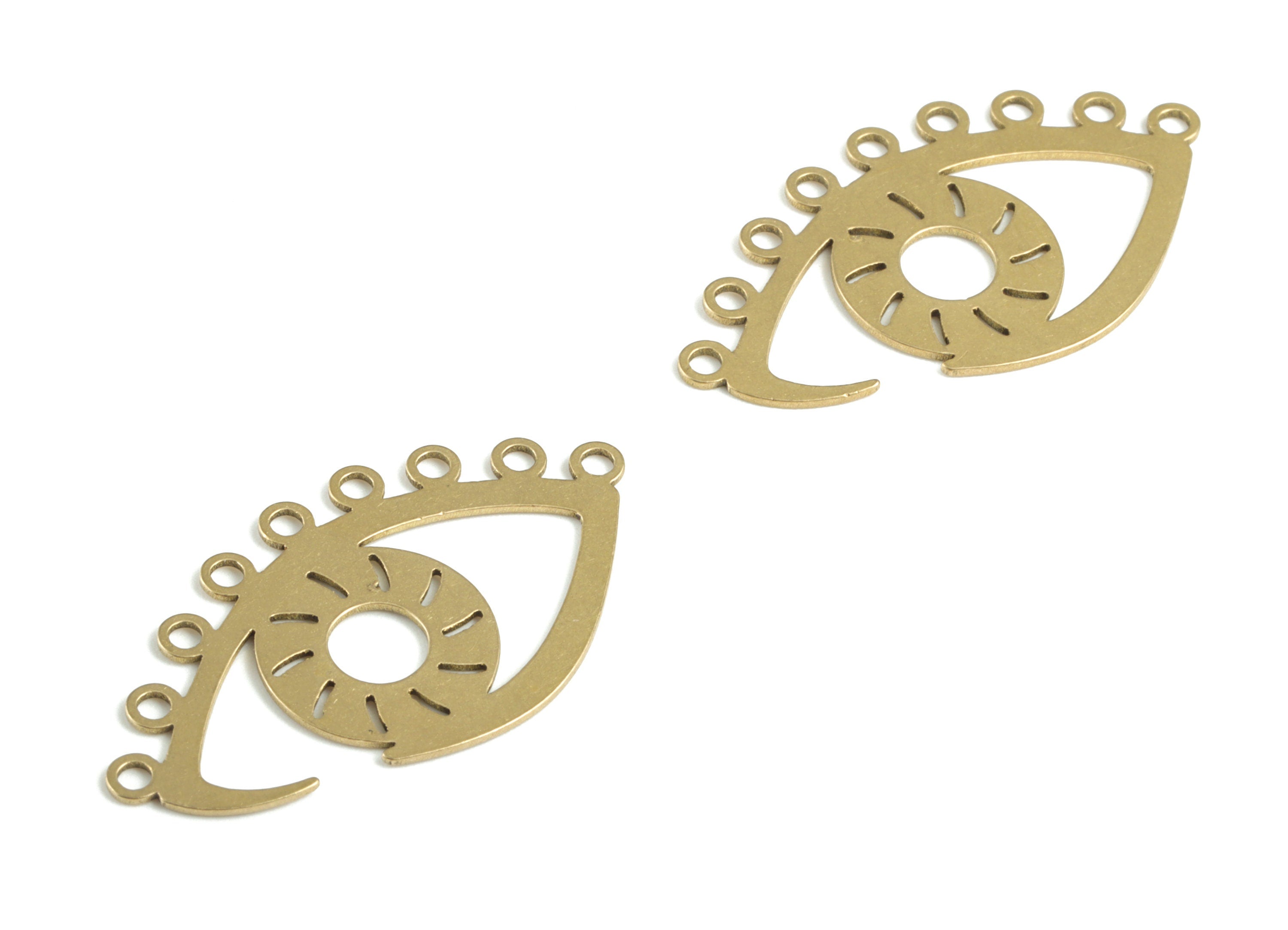 Brass Eye Earring Connector - Raw Brass Eyelash Earring Charms and Pendant - 9 Holes - Jewelry Supplies - 32.25x17.9x0.61mm - PPM3260 - DOMEDBAZAAR