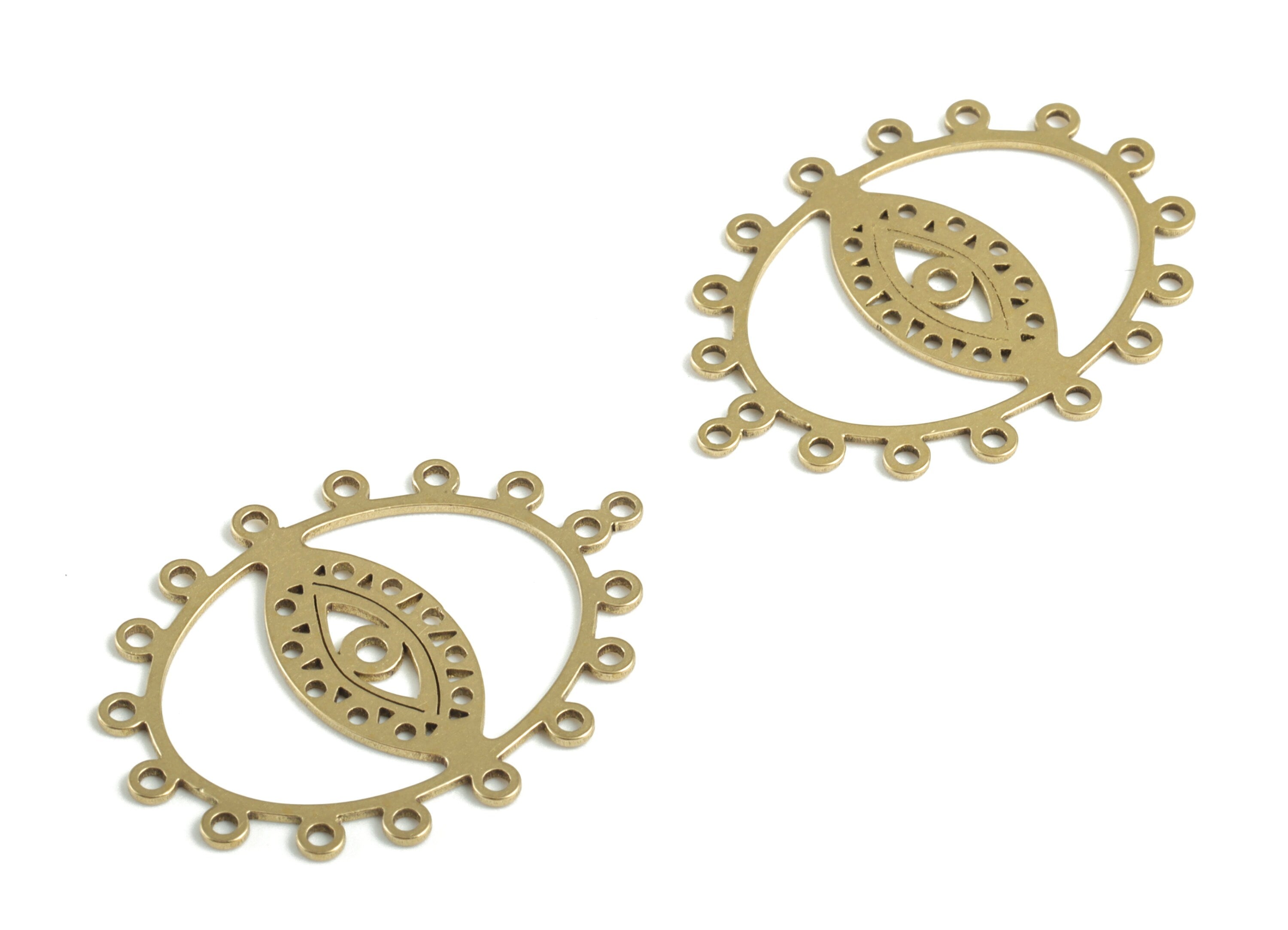 Brass Eye Earring Connector - Raw Brass Eyelash Earring Charms and Pendant - 17 Holes - Jewelry Supplies - 29.26x21.38x0.64mm - PPM3262 - DOMEDBAZAAR