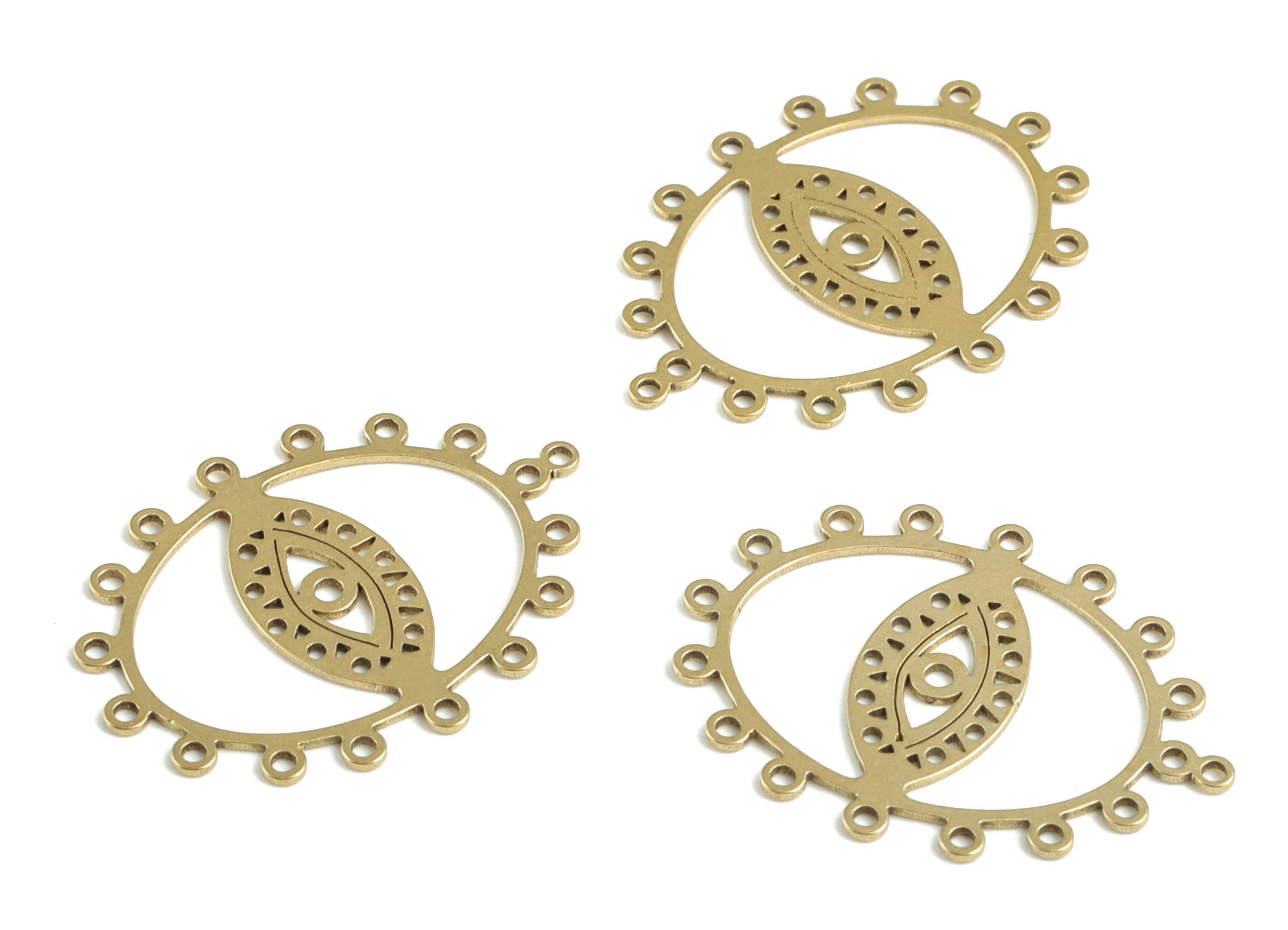 Brass Eye Earring Connector - Raw Brass Eyelash Earring Charms and Pendant - 17 Holes - Jewelry Supplies - 29.26x21.38x0.64mm - PPM3262 - DOMEDBAZAAR