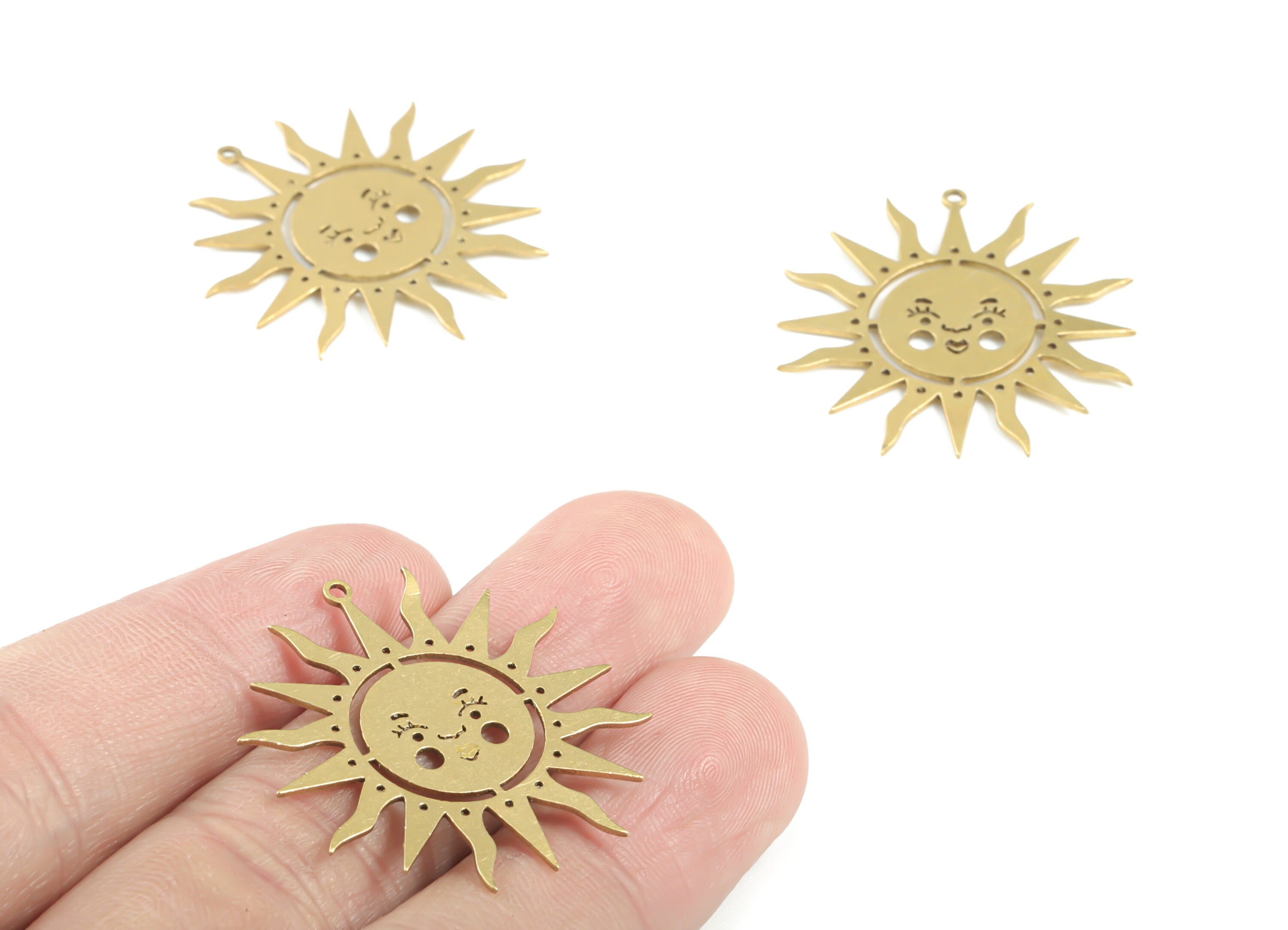 Brass Sun Face Earring Charms - Raw Brass Face Sun Pendant - Earrings Finding - Jewelry Supplies - 31.85x30.52x0.76mm - PPM3437 - DOMEDBAZAAR