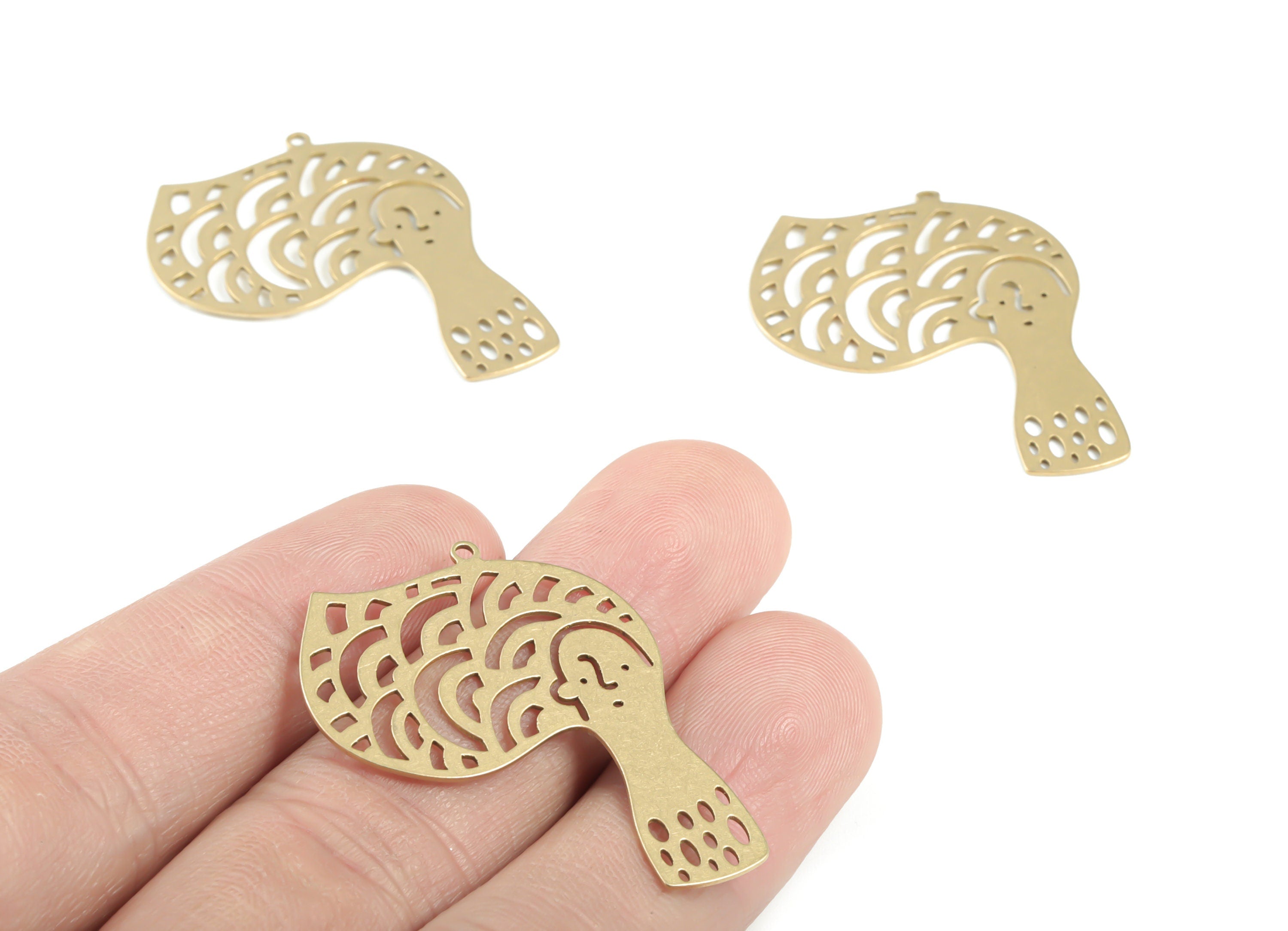 Brass Face Earring Charms - Raw Brass Face Pendant - Earrings Finding - Jewelry Supplies - 40.52x28.45x0.62mm - PPM3430 - DOMEDBAZAAR