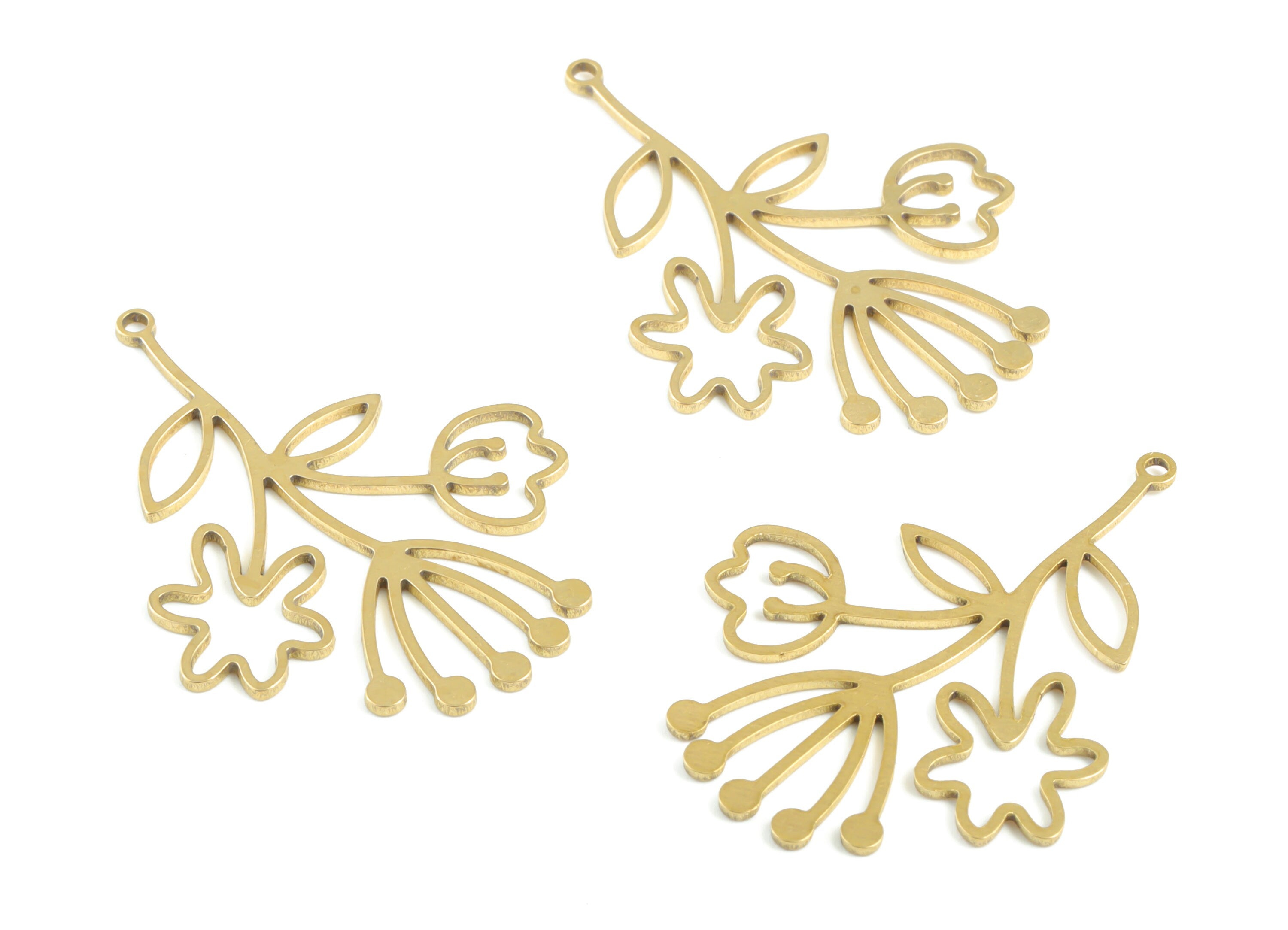 Brass Flower Earring Charms - Raw Brass Flower Pendant - Earrings Finding - Jewelry Supplies - 36.16x27.08x0.82mm - PPM3206 - DOMEDBAZAAR