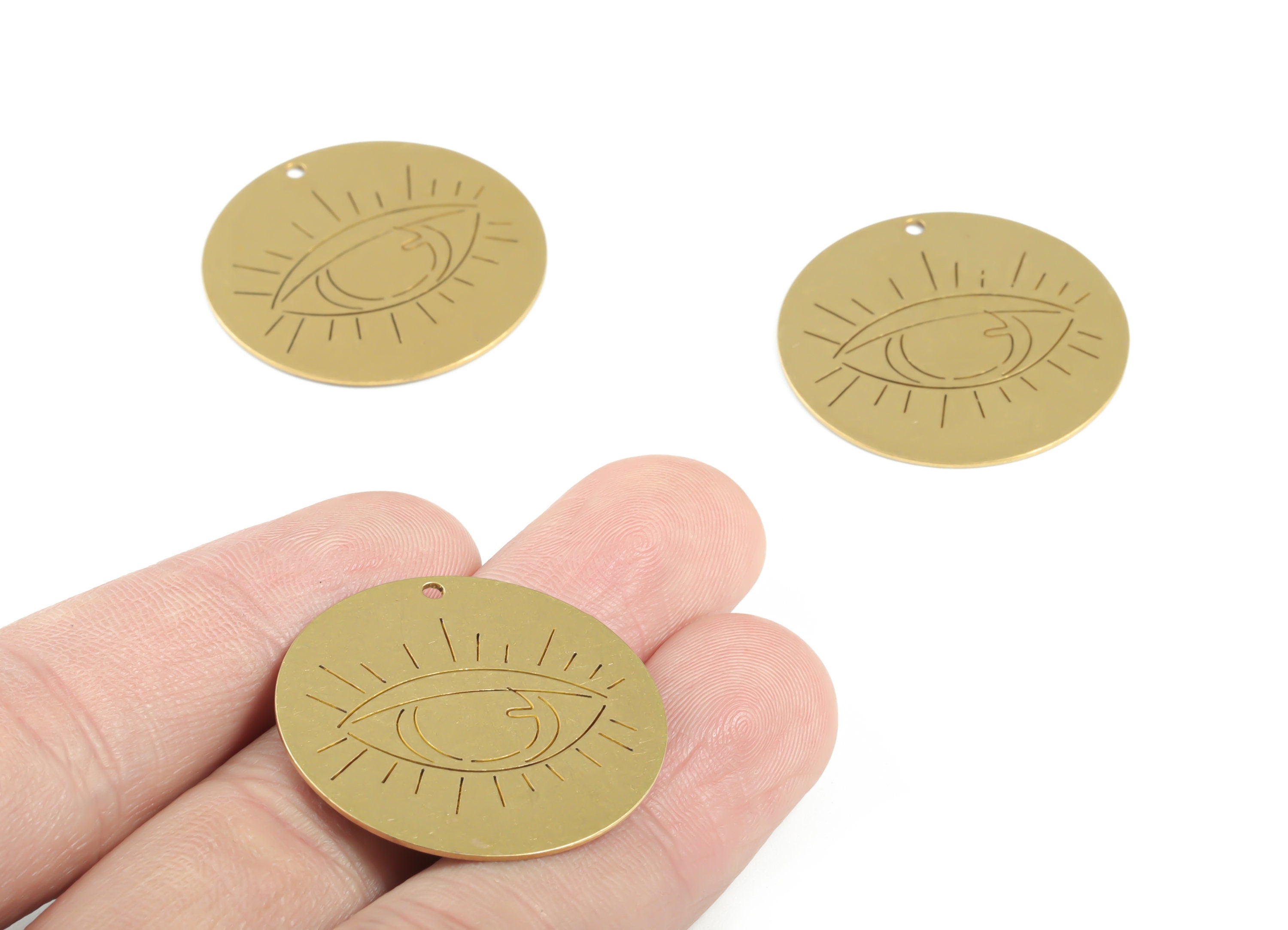 Brass Circle Eyelash Earring Charms - Raw Brass Eye Coin Pendant - Earrings Finding - Jewelry Supplies - 30.03x29.97x0.59mm - PPM3308 - DOMEDBAZAAR