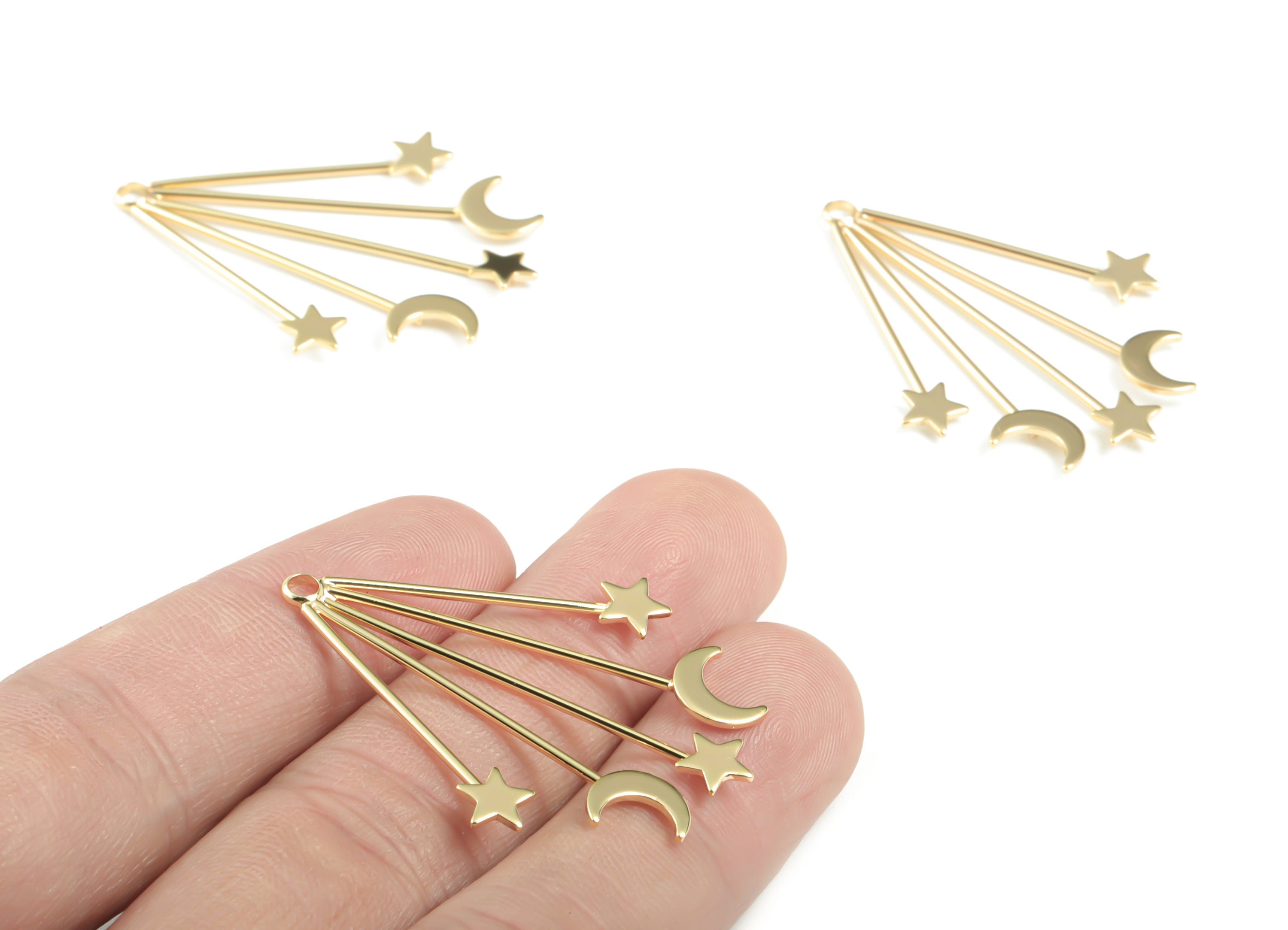 Gold Ear Wire Star Crescent Charms - 18K Real Gold Plated Star Moon Earring Charm - Jewelry Supplies - 40.85x30.82x1.88mm - RGP2726 - DOMEDBAZAAR