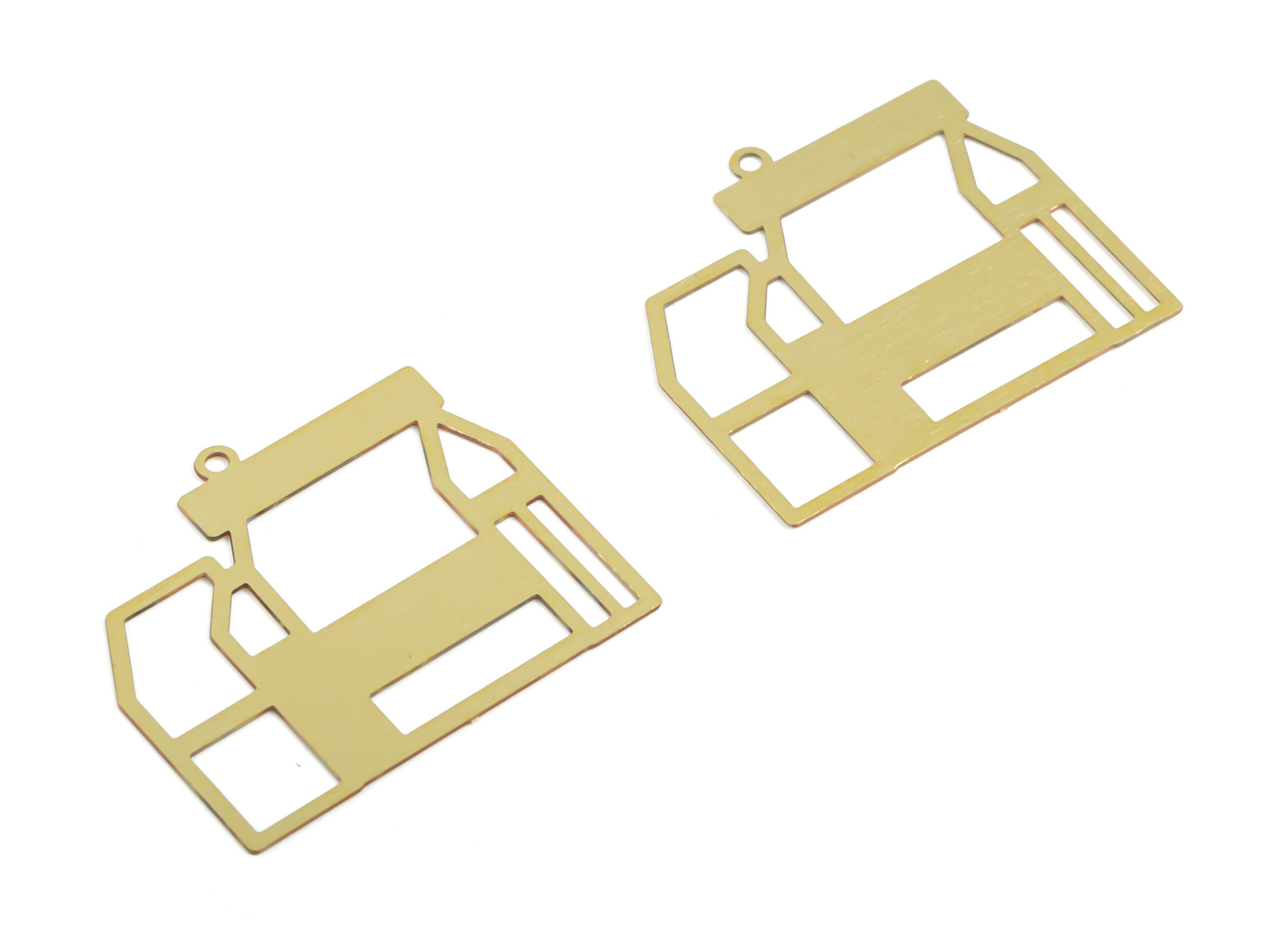 Brass House Earring Charms - Raw Brass Home Pendant - Earring Findings - Jewelry Supplies - 25.72x23.27x0.29mm - JJB6405 - DOMEDBAZAAR