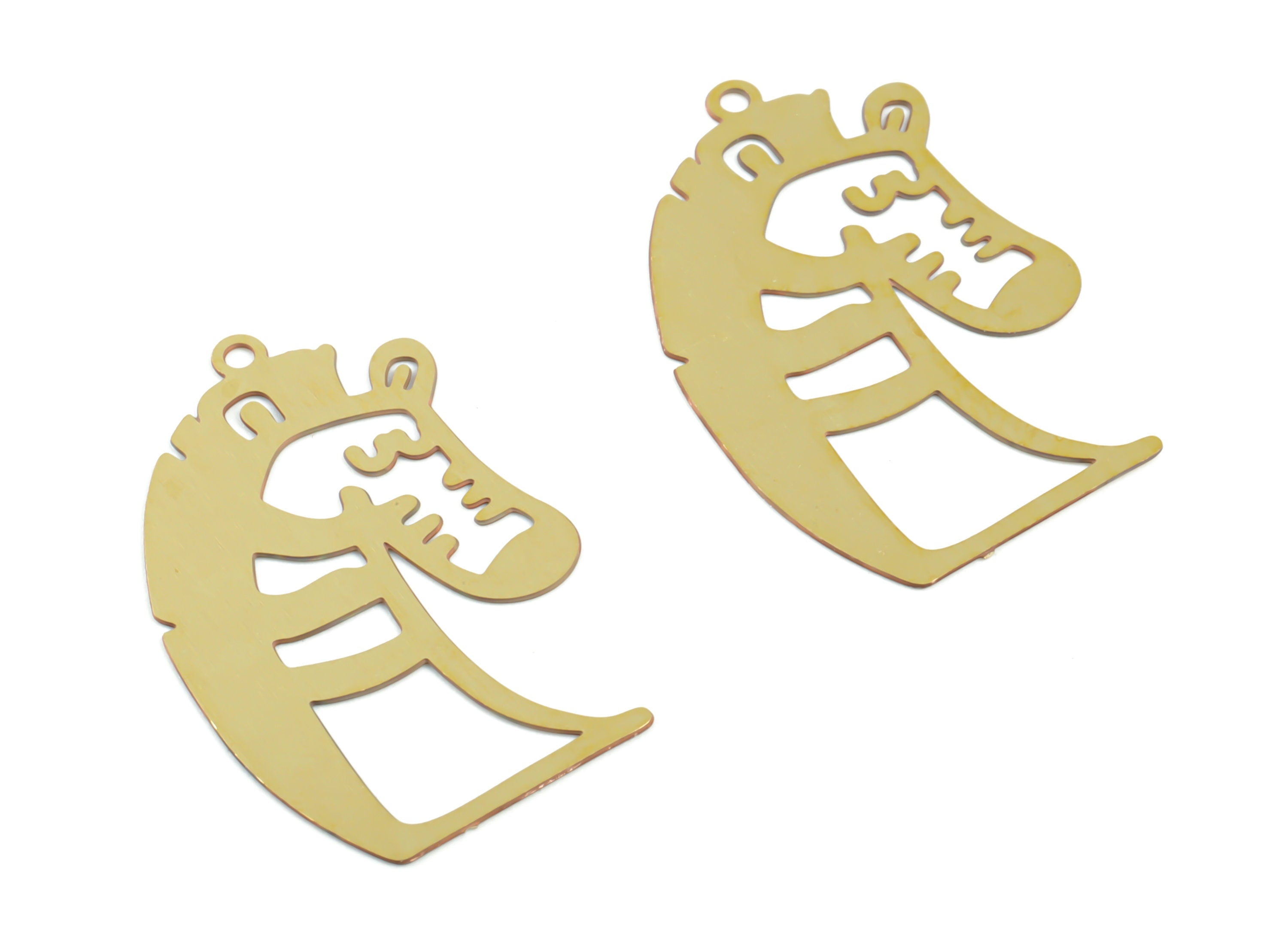 Brass Horse Earring Charms - Raw Brass Donkey Pendant - Earring Findings - Jewelry Supplies - 26.58x17.14x0.29mm - JJC11915 - DOMEDBAZAAR