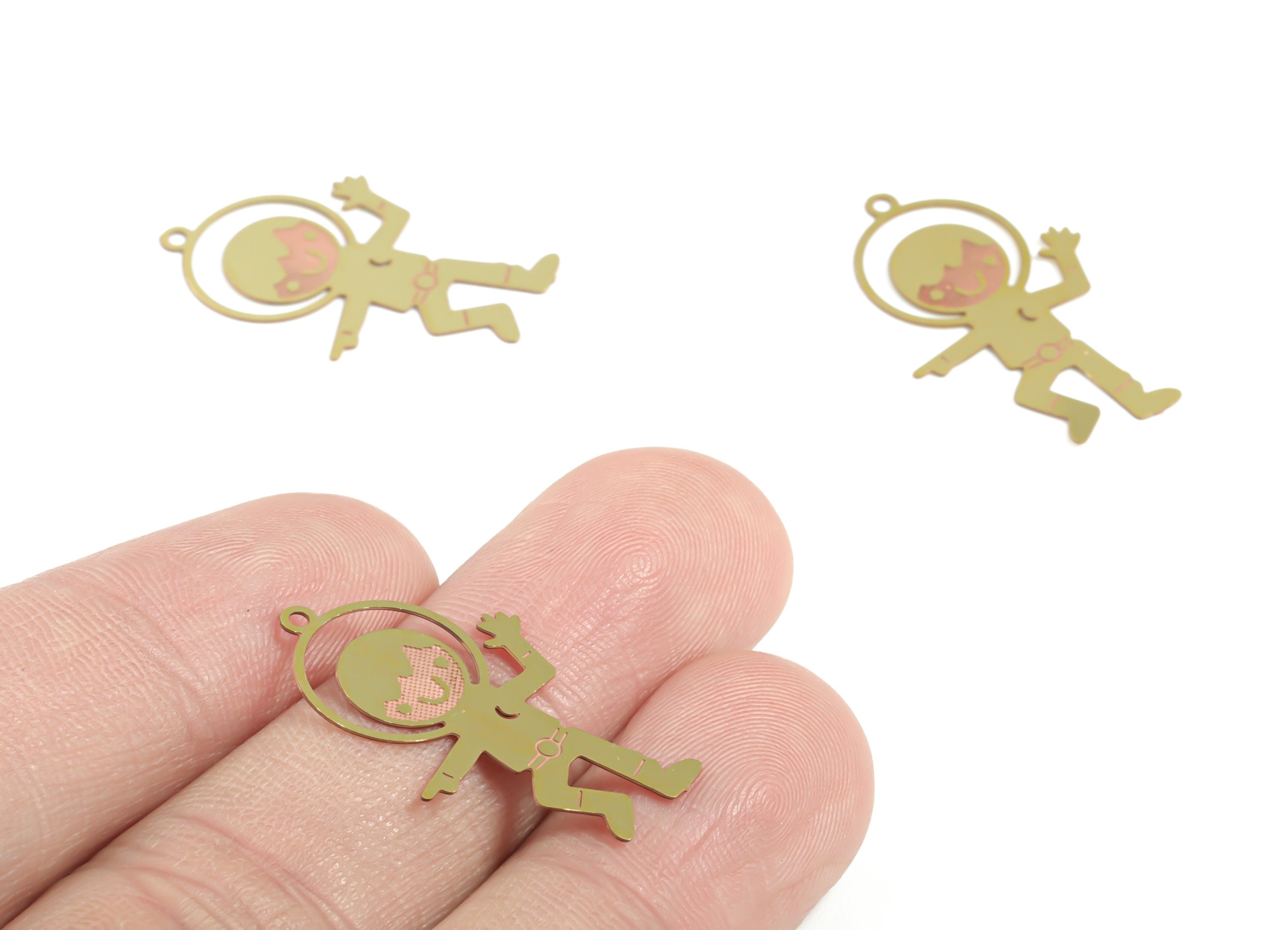 Brass Astronaut Earring Charms - Raw Brass Astronaut Pendant - Earring Findings - Jewelry Supplies - 27.06x17.32x0.29mm - JJC11911 - DOMEDBAZAAR