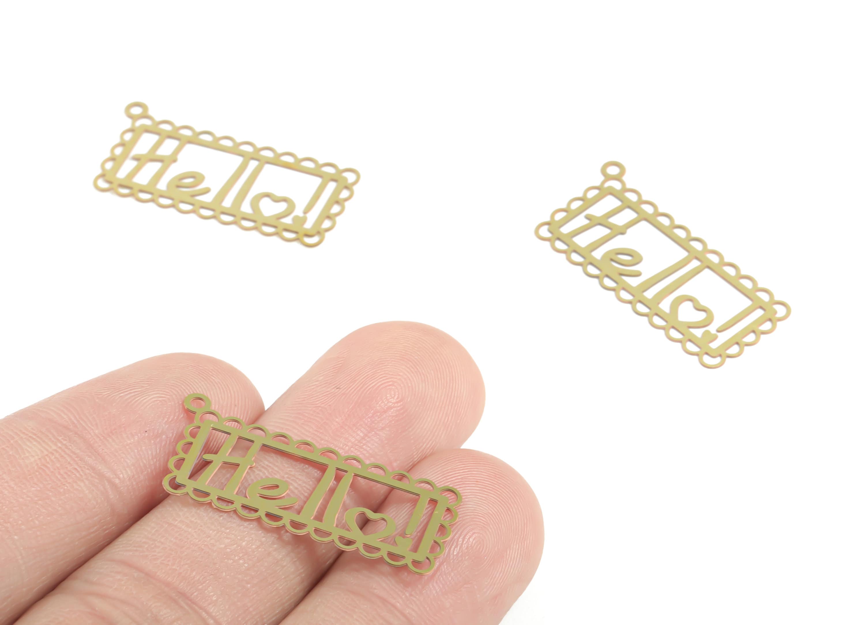 Brass Hello Earring Charms - Raw Brass Hello Pendant - Earring Findings - Jewelry Supplies - 30.93x14.16x0.29mm - JJC11917 - DOMEDBAZAAR