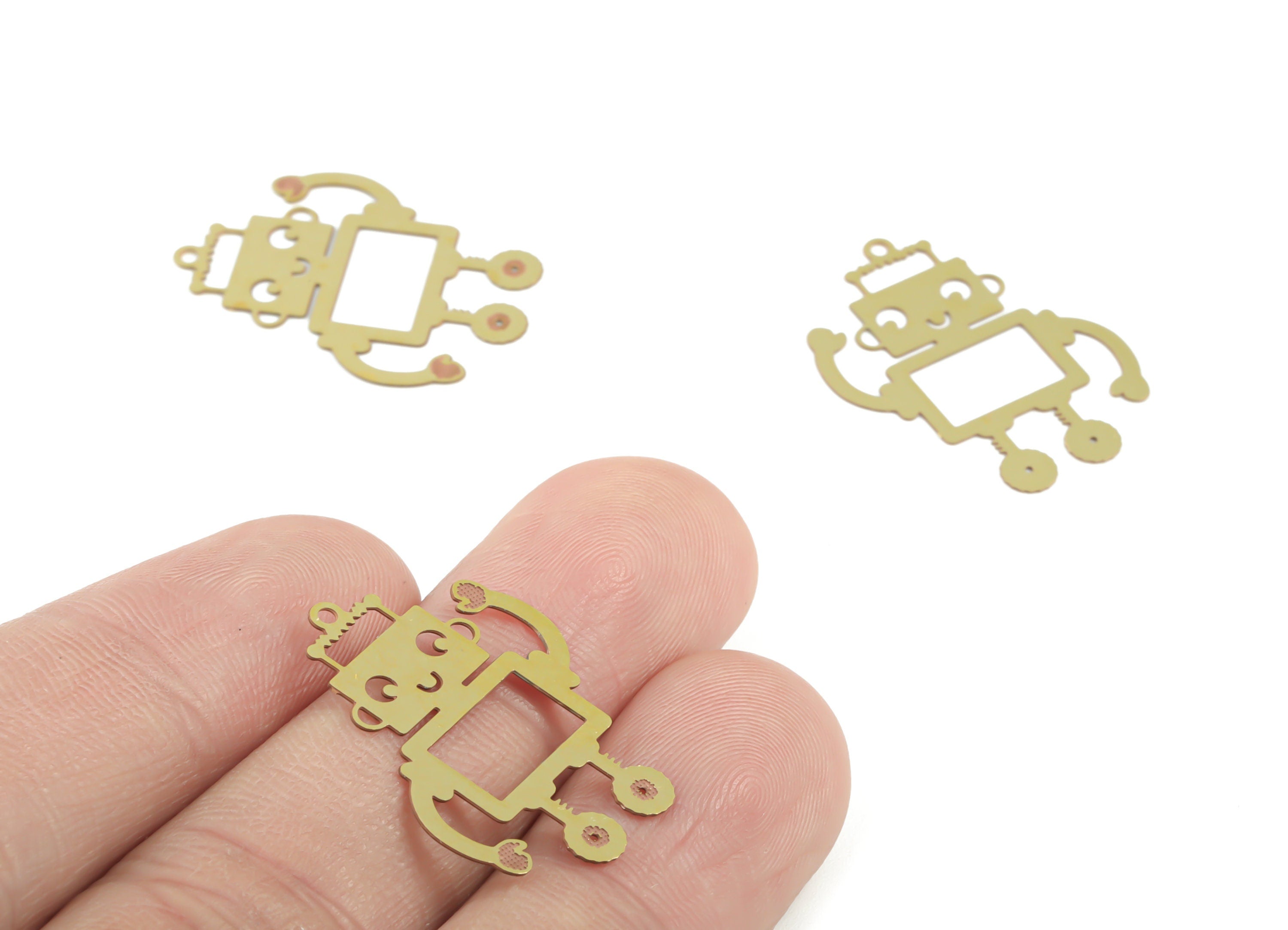 Brass Robot Earring Charms - Raw Brass Robot Pendant - Earring Findings - Jewelry Supplies - 26.17x24.29x0.29mm - JJC11924 - DOMEDBAZAAR