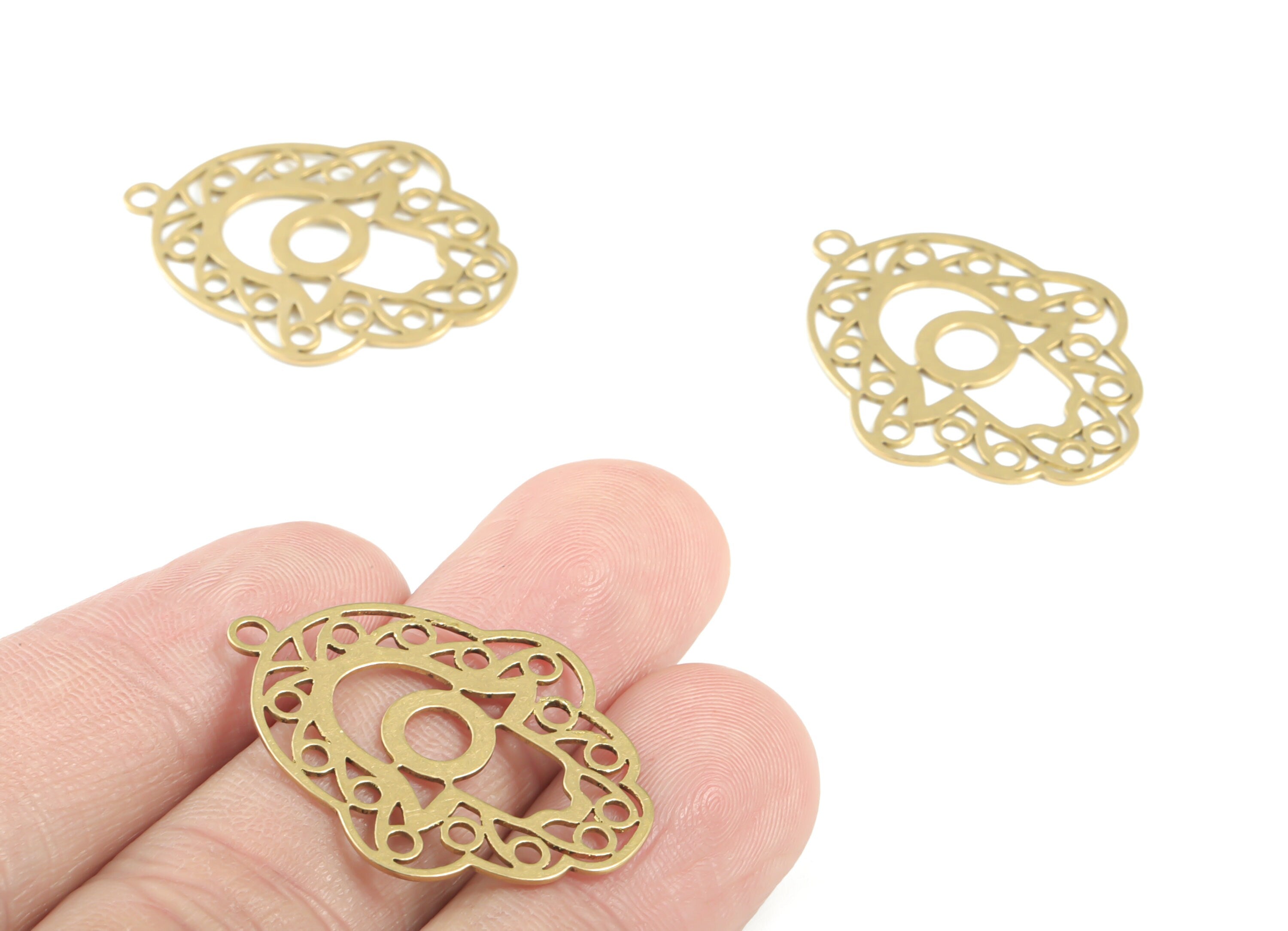 Brass Hamsa Hand Earring Charms - Raw Brass Hamsa Hand Pendant - Earrings Finding - Jewelry Supplies - 31.37x24.02x0.67mm - PPM3269 - DOMEDBAZAAR
