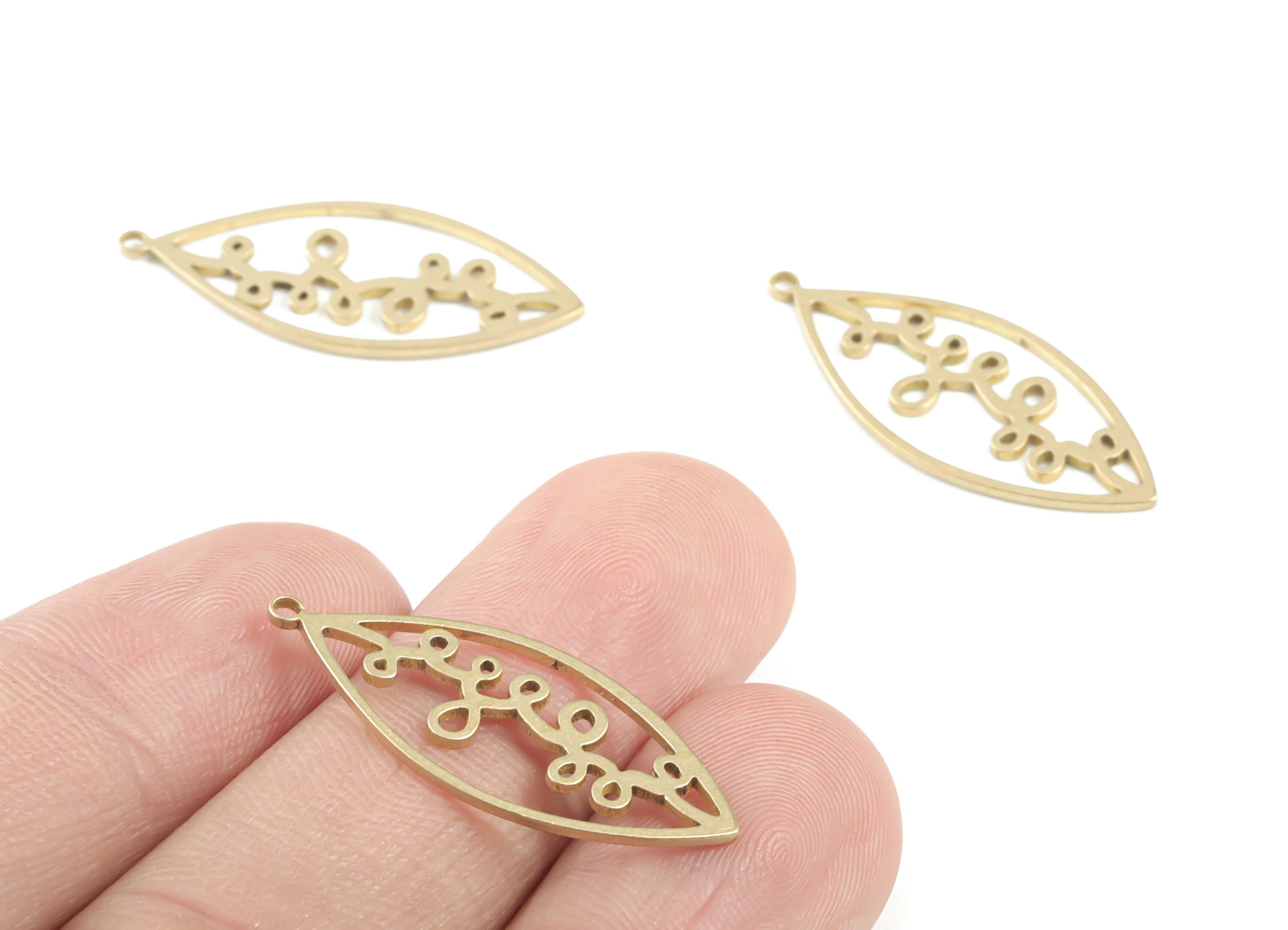 Brass Leaf Earring Charms - Raw Brass Leaf Pendant - Earrings Finding - Jewelry Supplies - 29.08x12.44x0.82mm - PPM3393 - DOMEDBAZAAR