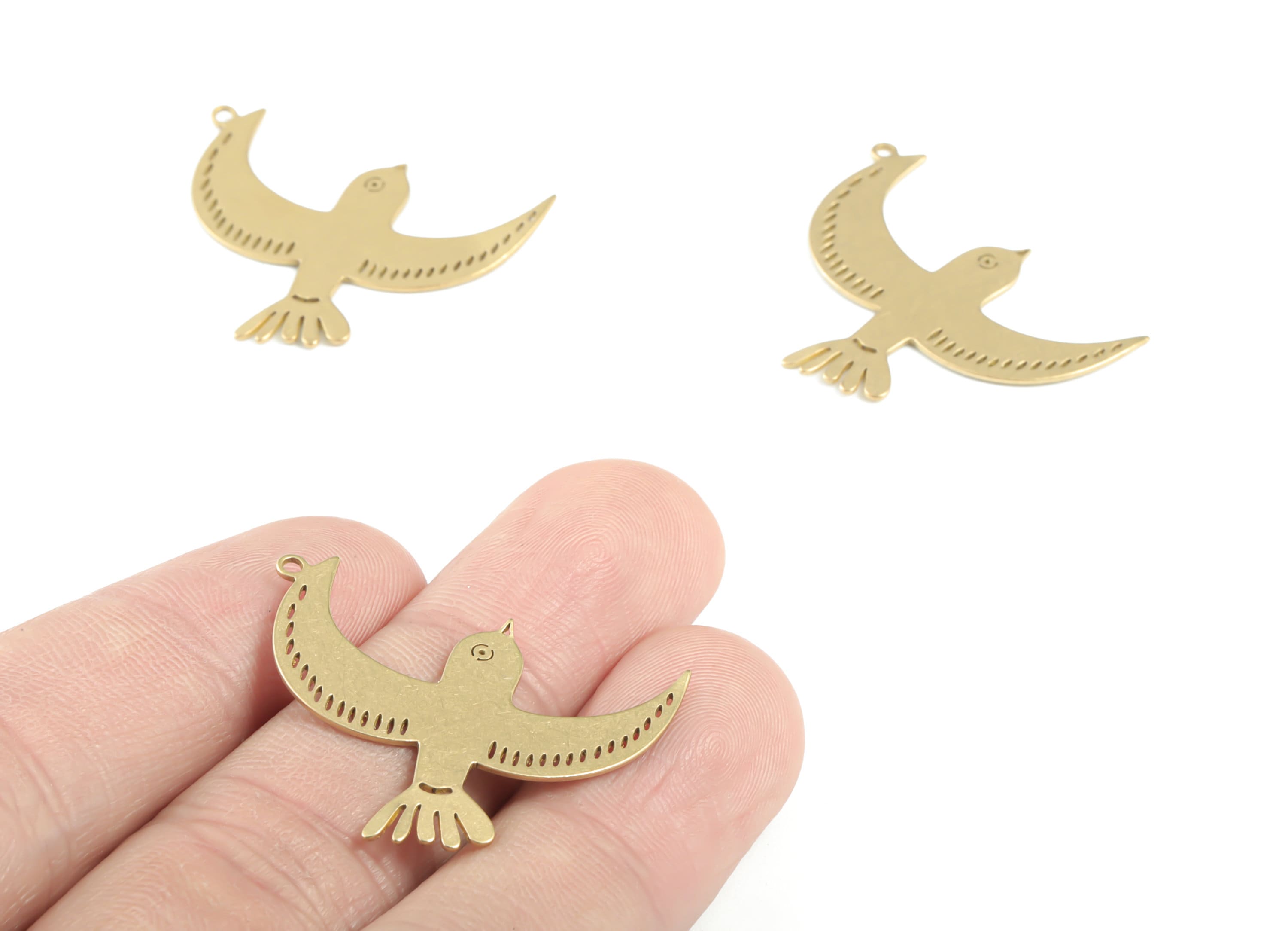 Brass Bird Earring Charms - Raw Brass Flying Bird Pendant - Earring Findings - Jewelry Supplies - 31.34x24.11x0.69mm - PPM3328 - DOMEDBAZAAR