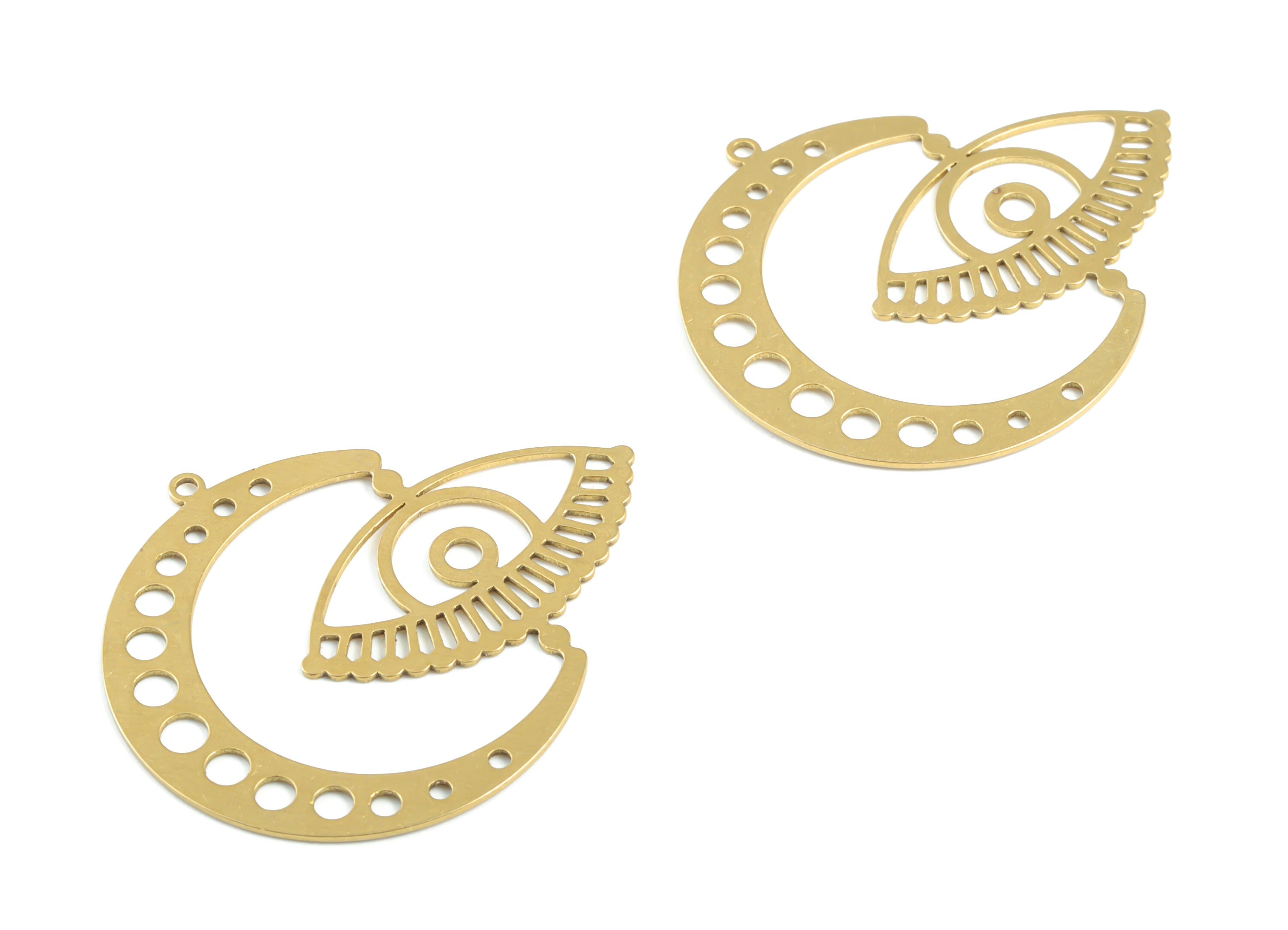 Brass Moon Eye Earring Connector - Raw Brass Crescent Eye Earring Charms - Earring Findings - Jewelry Supplies - 37.79x32.14x0.6mm - PPM3278 - DOMEDBAZAAR