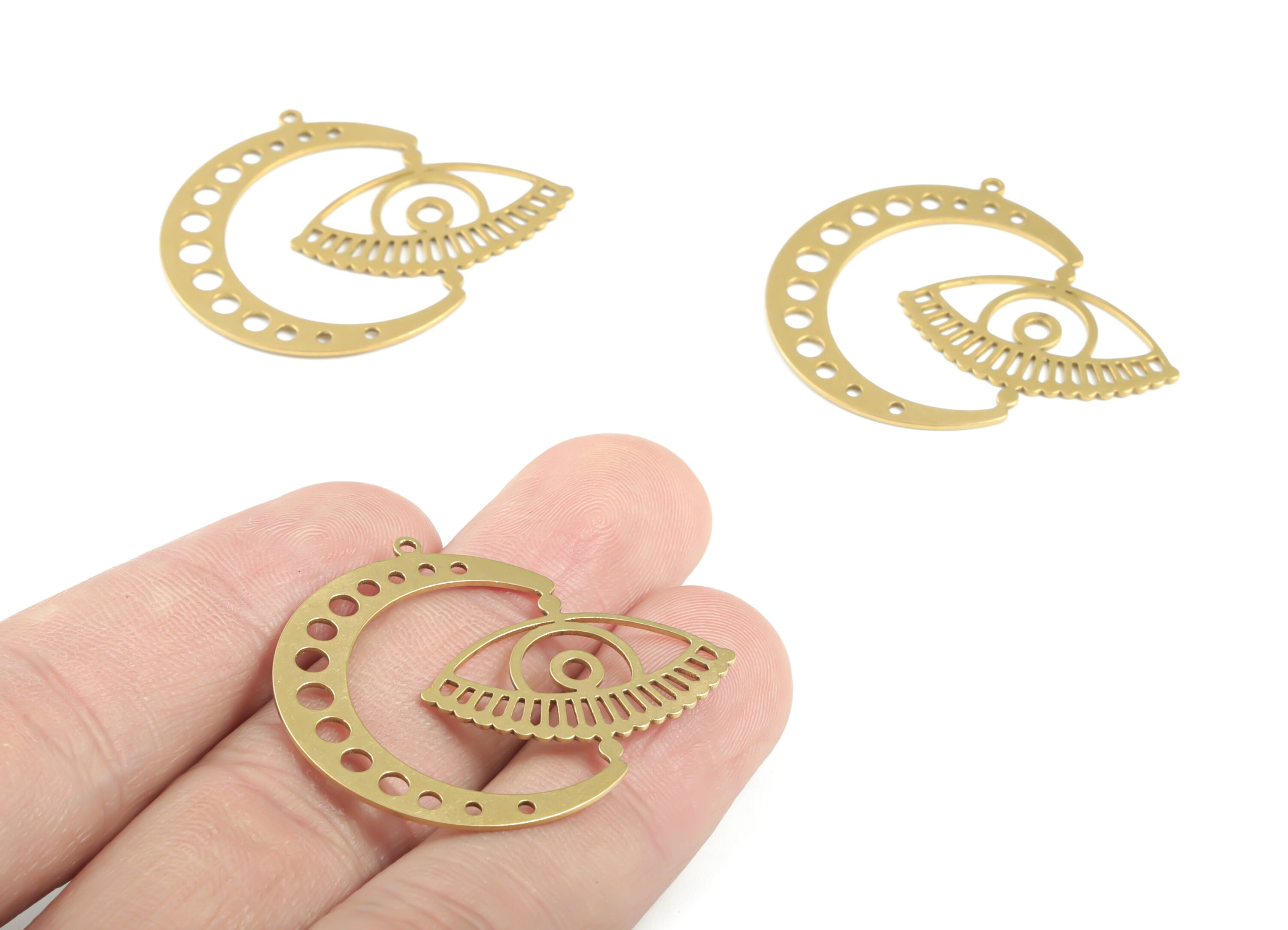 Brass Moon Eye Earring Connector - Raw Brass Crescent Eye Earring Charms - Earring Findings - Jewelry Supplies - 37.79x32.14x0.6mm - PPM3278 - DOMEDBAZAAR