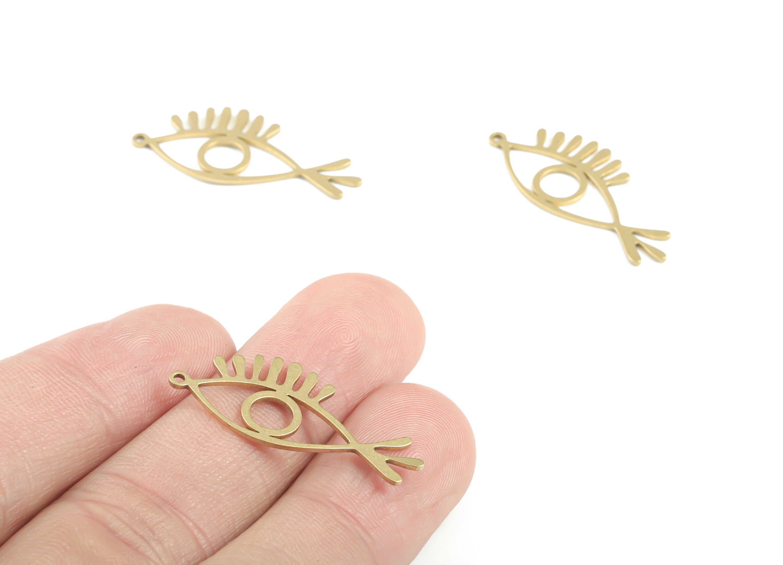 Brass Fish Eye Earring Charms - Raw Brass Fish Eyelash Pendant - Earrings Finding - Jewelry Supplies - 30.73x13.76x0.8mm - PPM3361 - DOMEDBAZAAR