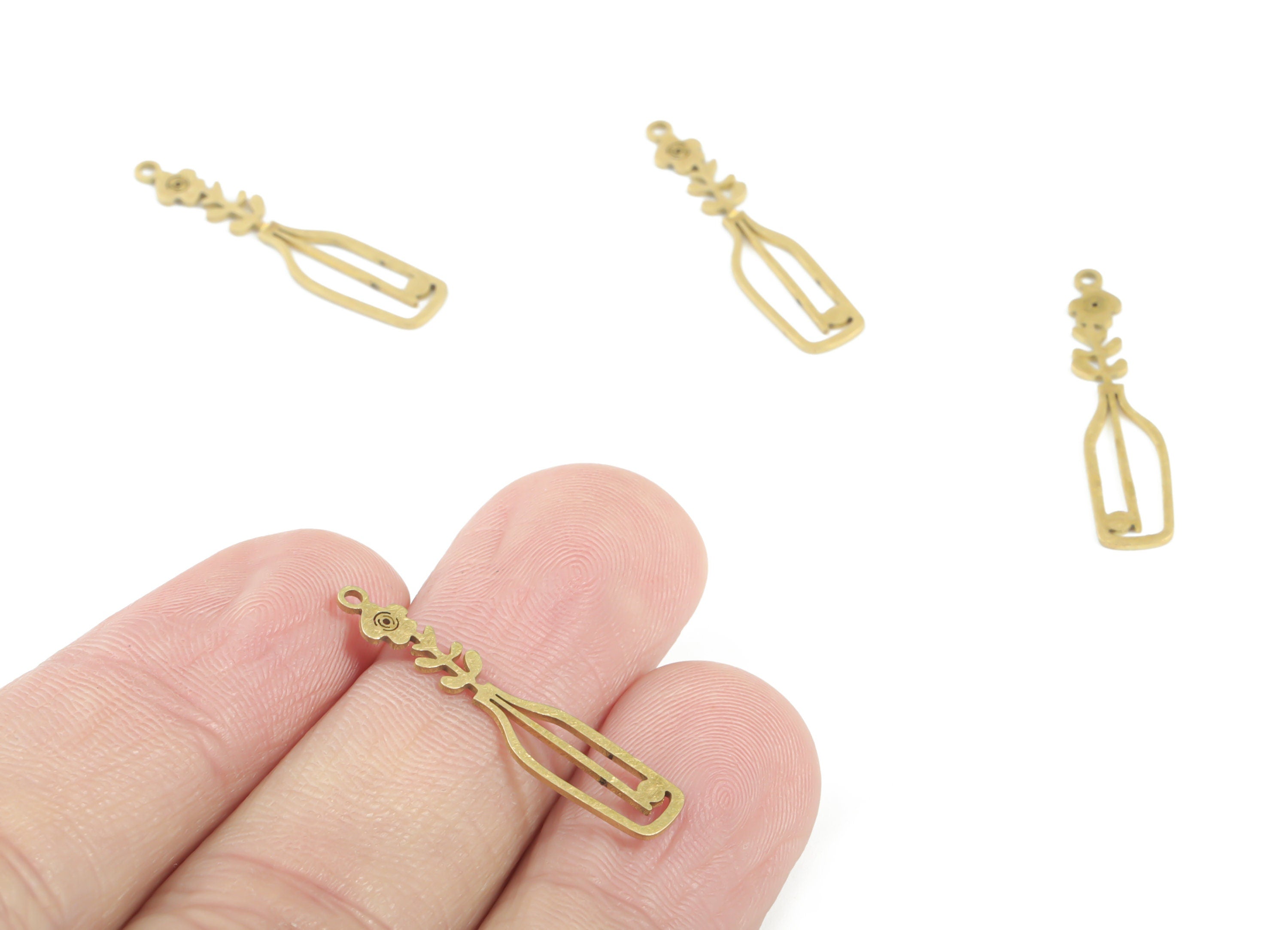 Brass Flower Earring Charms - Raw Brass Flower Pot Pendant - Earrings Finding - Jewelry Supplies - 27.78x6.02x0.62mm - PPM3275 - DOMEDBAZAAR