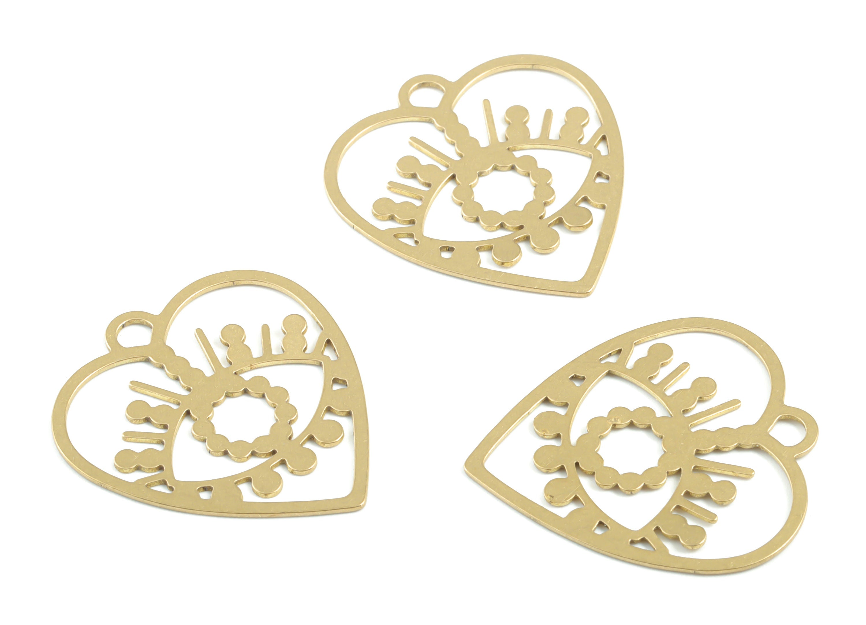 Brass Heart Eye Earring Charms - Raw Brass Heart Pendant - Earrings Finding - Jewelry Supplies - 29.6x26.95x0.7mm - PPM3336 - DOMEDBAZAAR
