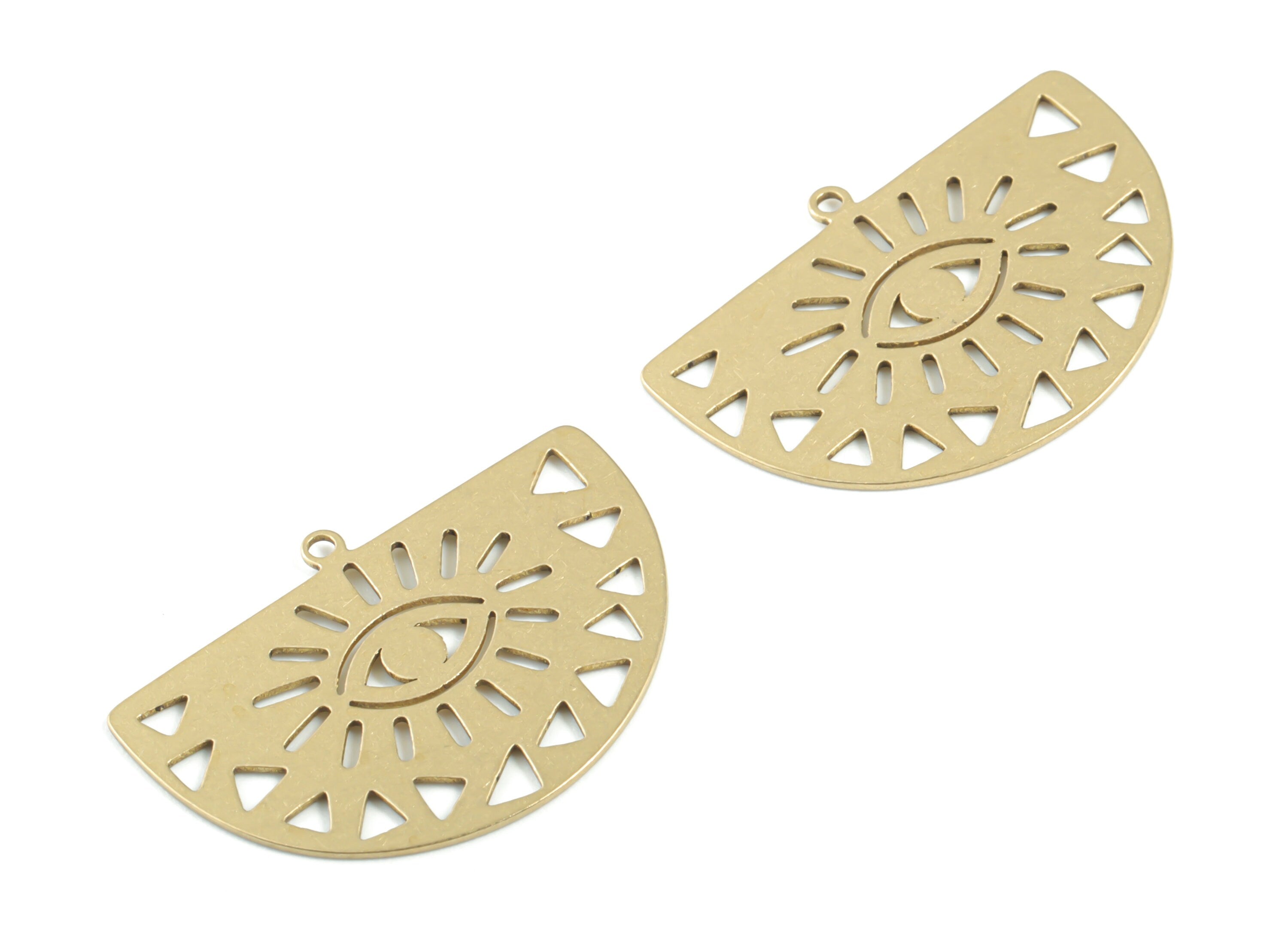 Brass Semi Circle Eye Earring Charms - Raw Brass Half Moon Pendant - Earrings Finding - Jewelry Supplies - 29.97x21.05x0.62mm - PPM3417 - DOMEDBAZAAR
