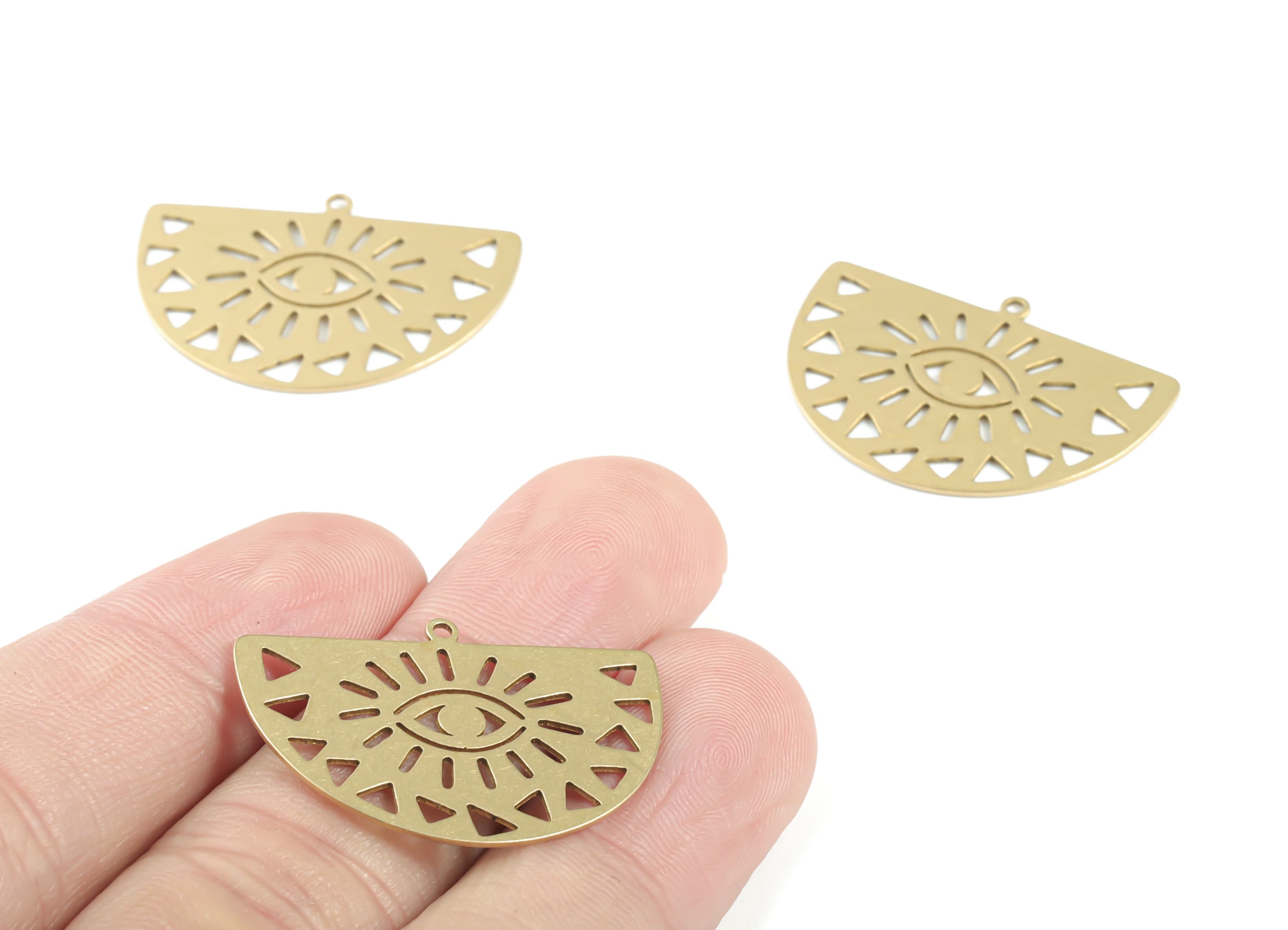 Brass Semi Circle Eye Earring Charms - Raw Brass Half Moon Pendant - Earrings Finding - Jewelry Supplies - 29.97x21.05x0.62mm - PPM3417 - DOMEDBAZAAR