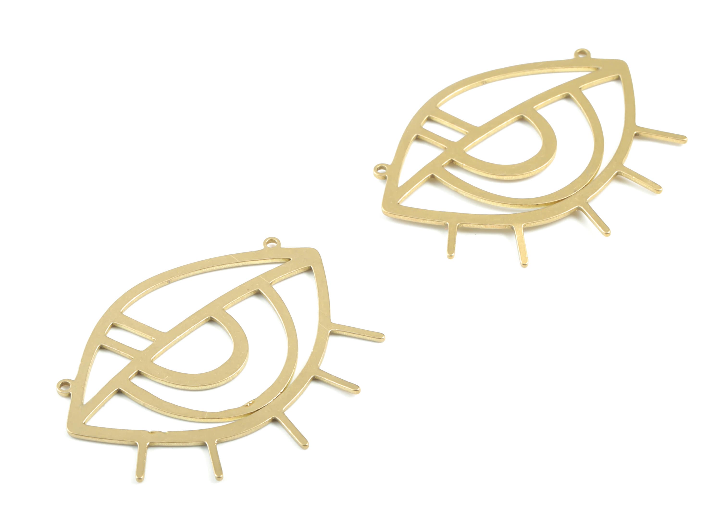 Brass Eyelash Earring Connector - Raw Brass Eye Earring Charms - 2 Holes - Earrings Finding - Jewelry Supplies - 36.55x30x0.82mm - PPM3335 - DOMEDBAZAAR