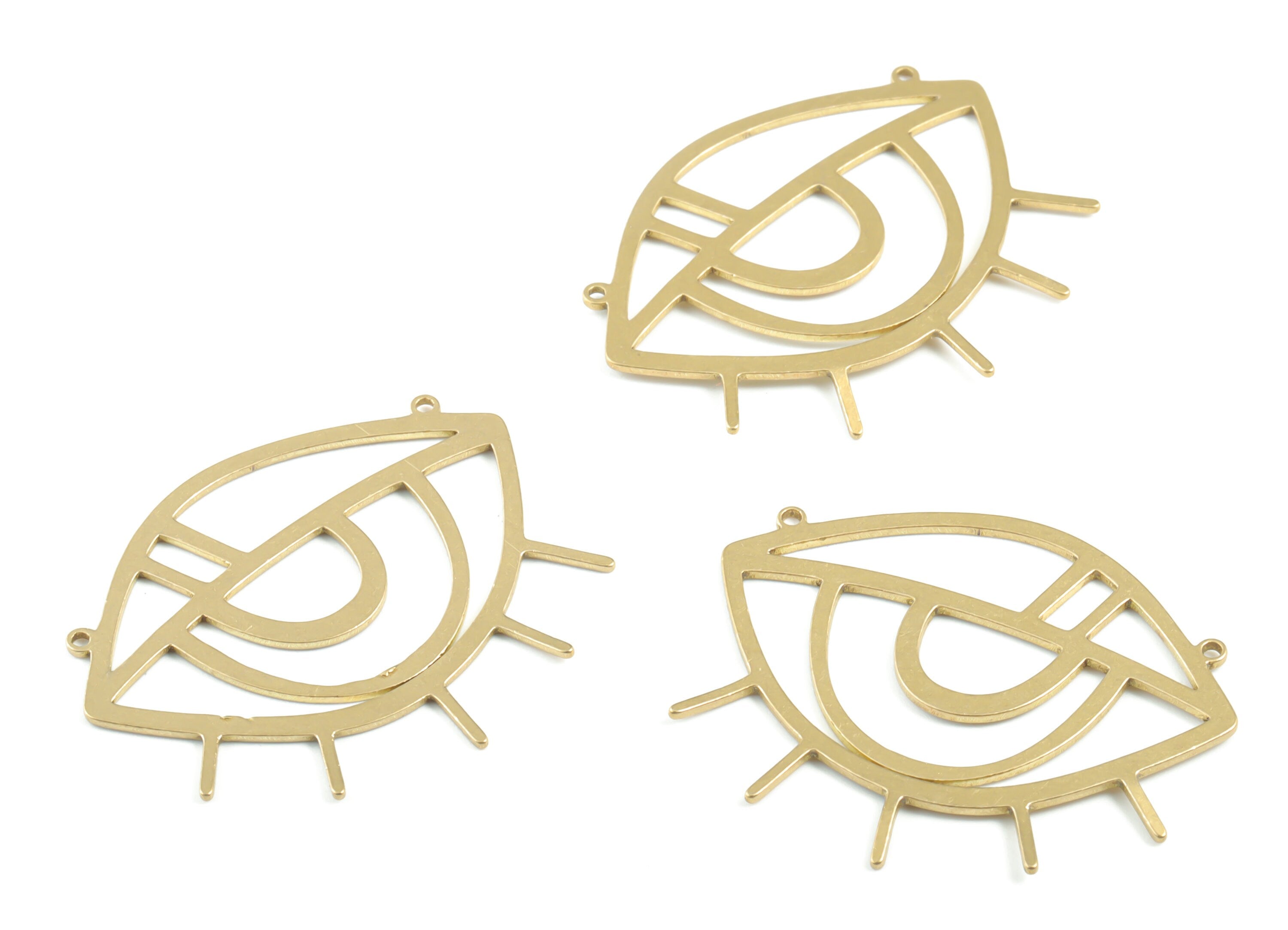Brass Eyelash Earring Connector - Raw Brass Eye Earring Charms - 2 Holes - Earrings Finding - Jewelry Supplies - 36.55x30x0.82mm - PPM3335 - DOMEDBAZAAR
