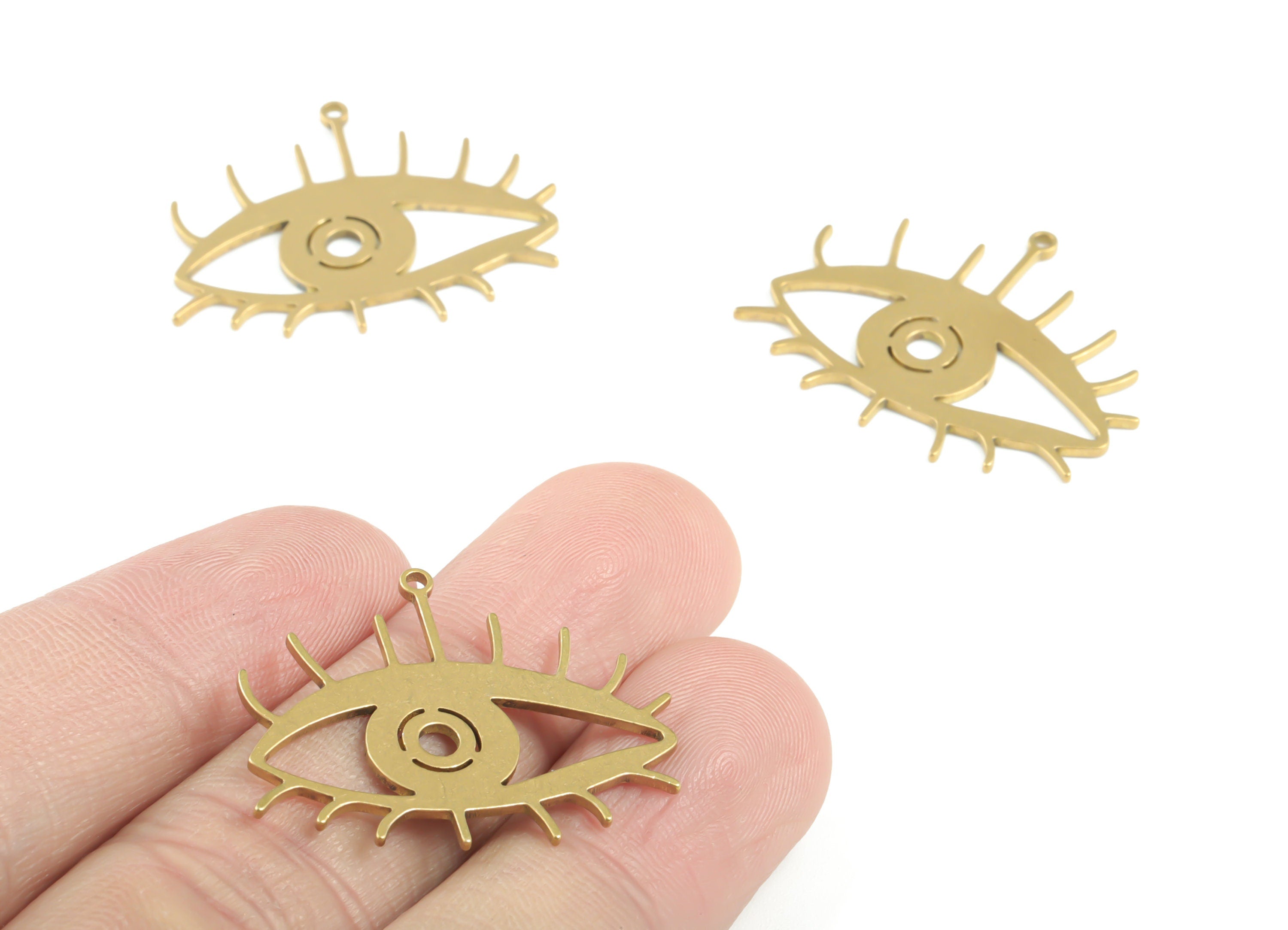 Brass Eye Earring Charms - Raw Brass Eyelash Pendant - Earrings Finding - Jewelry Supplies - 29.53x24.11x0.98mm - PPM3342 - DOMEDBAZAAR