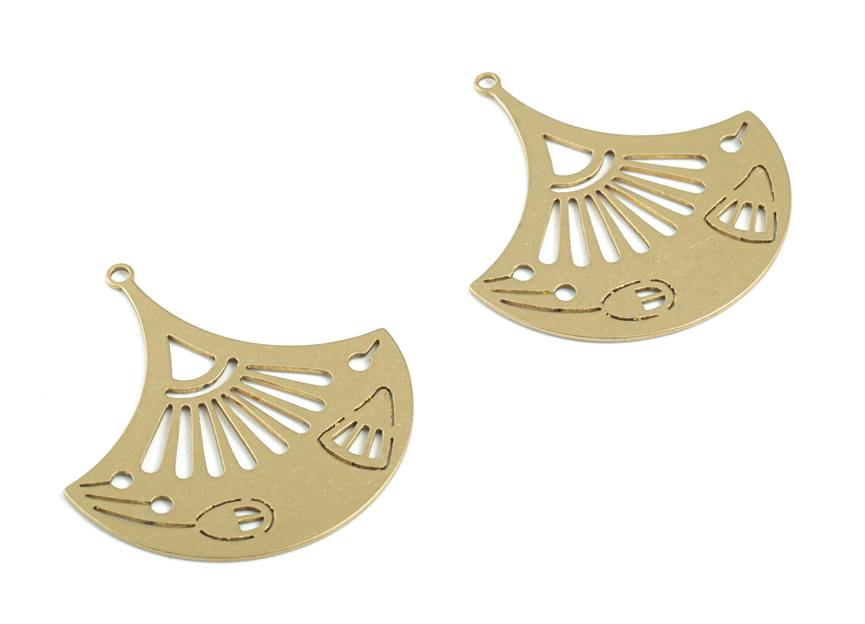 Brass Fan Earring Charms - Raw Brass Fan Pendant - Earrings Finding - Jewelry Supplies - 31.88x29.92x0.72mm - PPM3440 - DOMEDBAZAAR